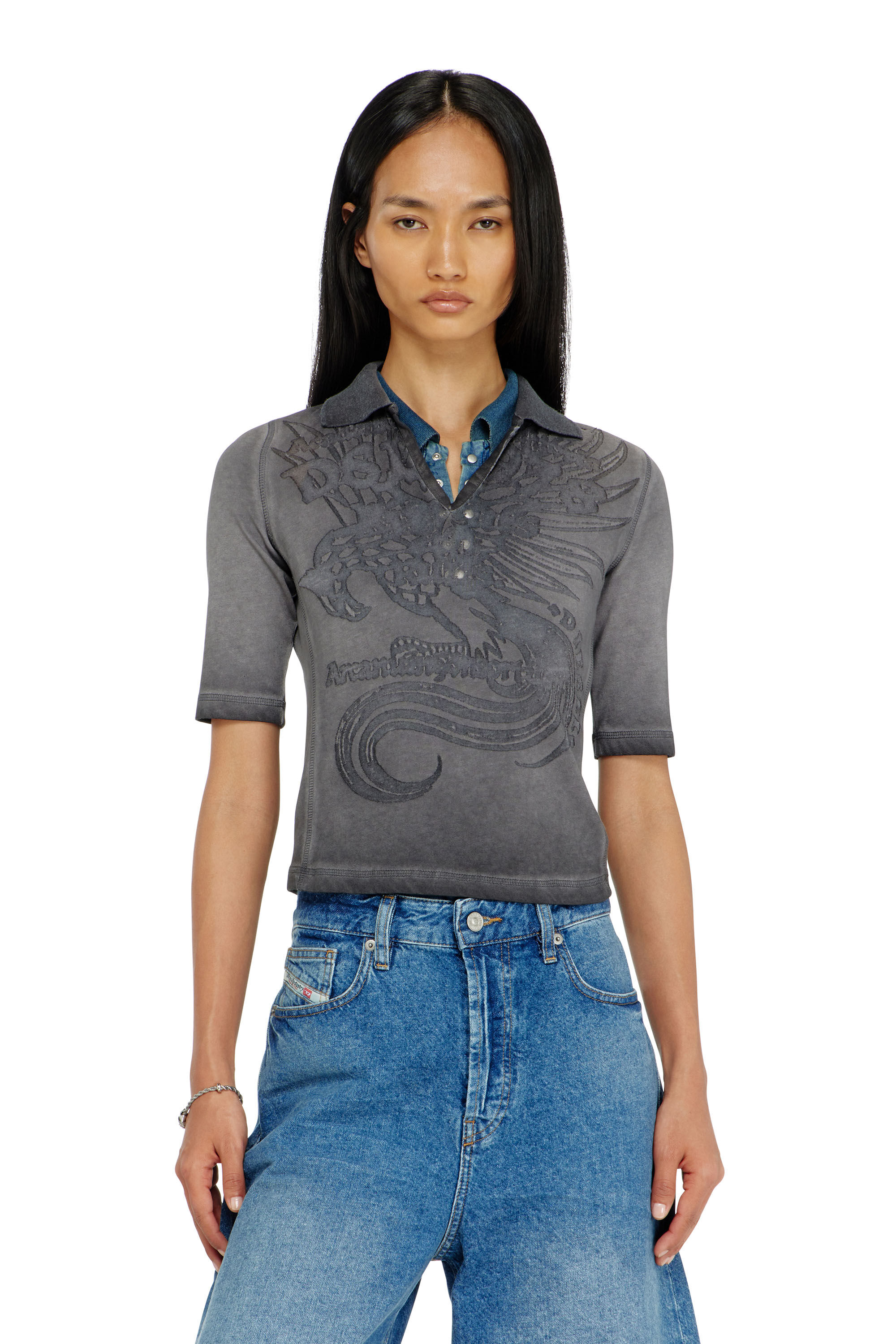 Diesel - T-BEA, Woman's Slim polo with d&eacute;vor&eacute; print in null - 3