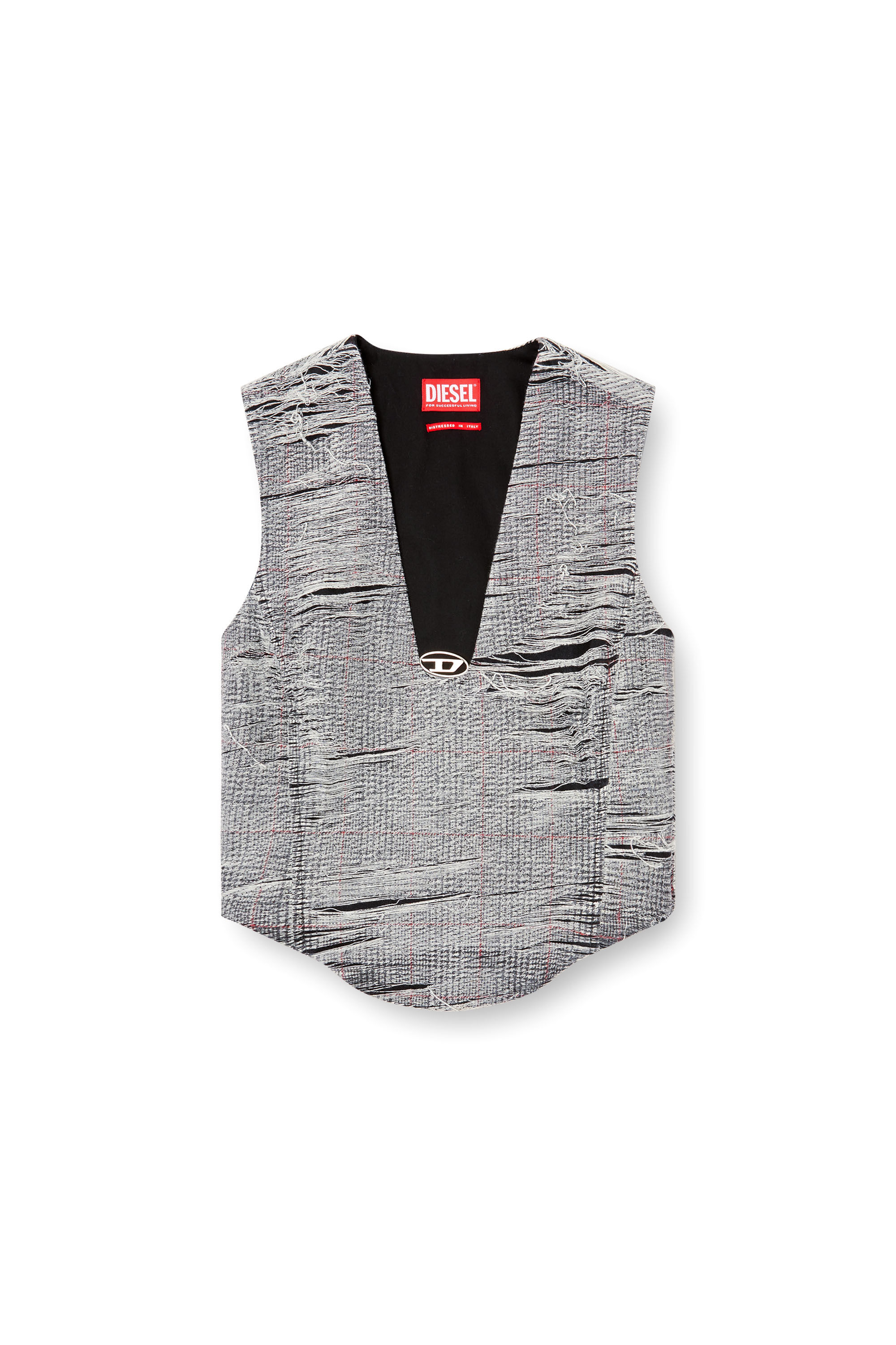 Diesel - DE-LARIS-FSG, Top in denim distressed Principe Di Galles Donna in Grigio - 2