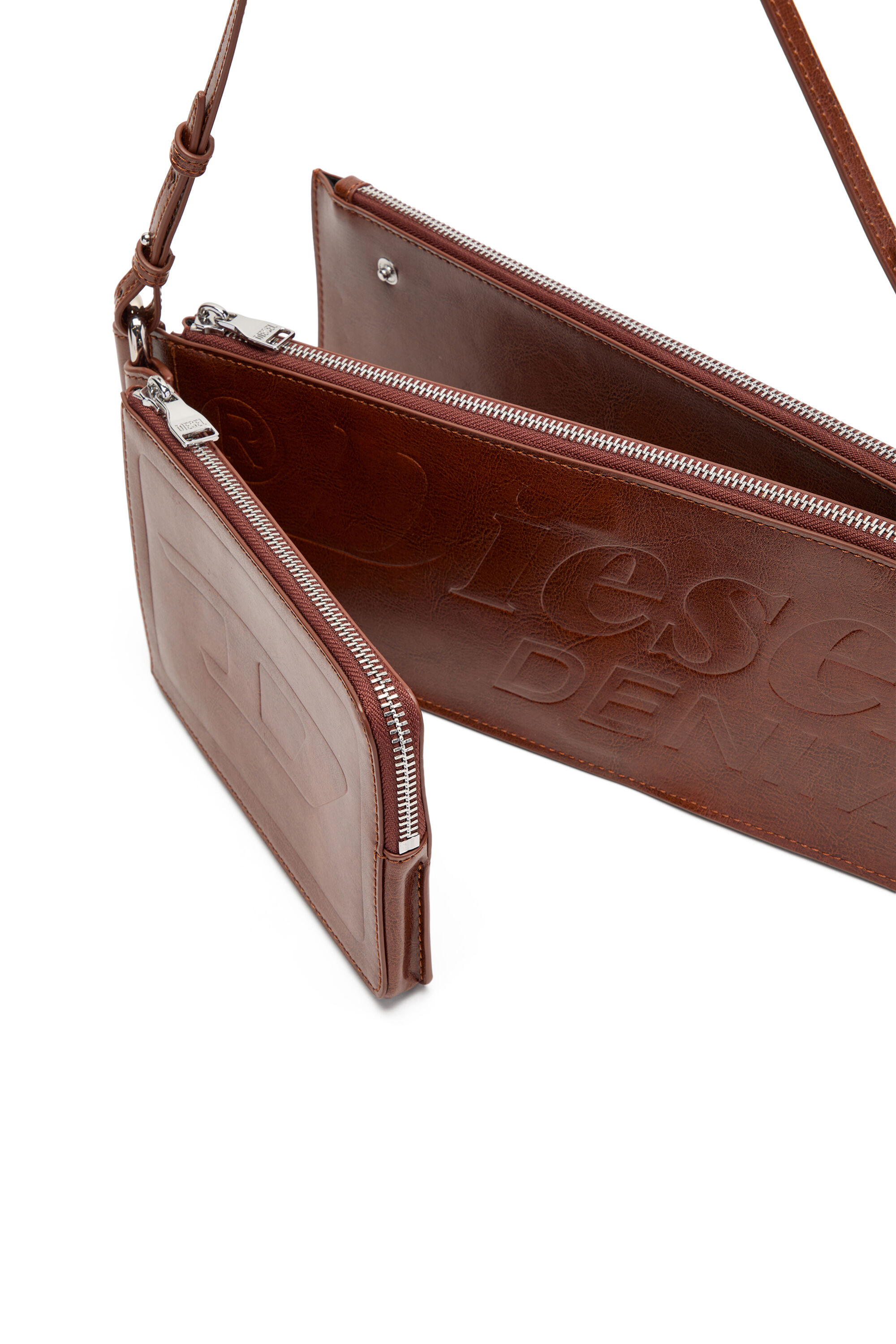 Diesel - FLAG-D SHOULDER BAG X, Flag-D-Borsa a spalla trasformabile con logo a rilievo Unisex in Marrone - 5