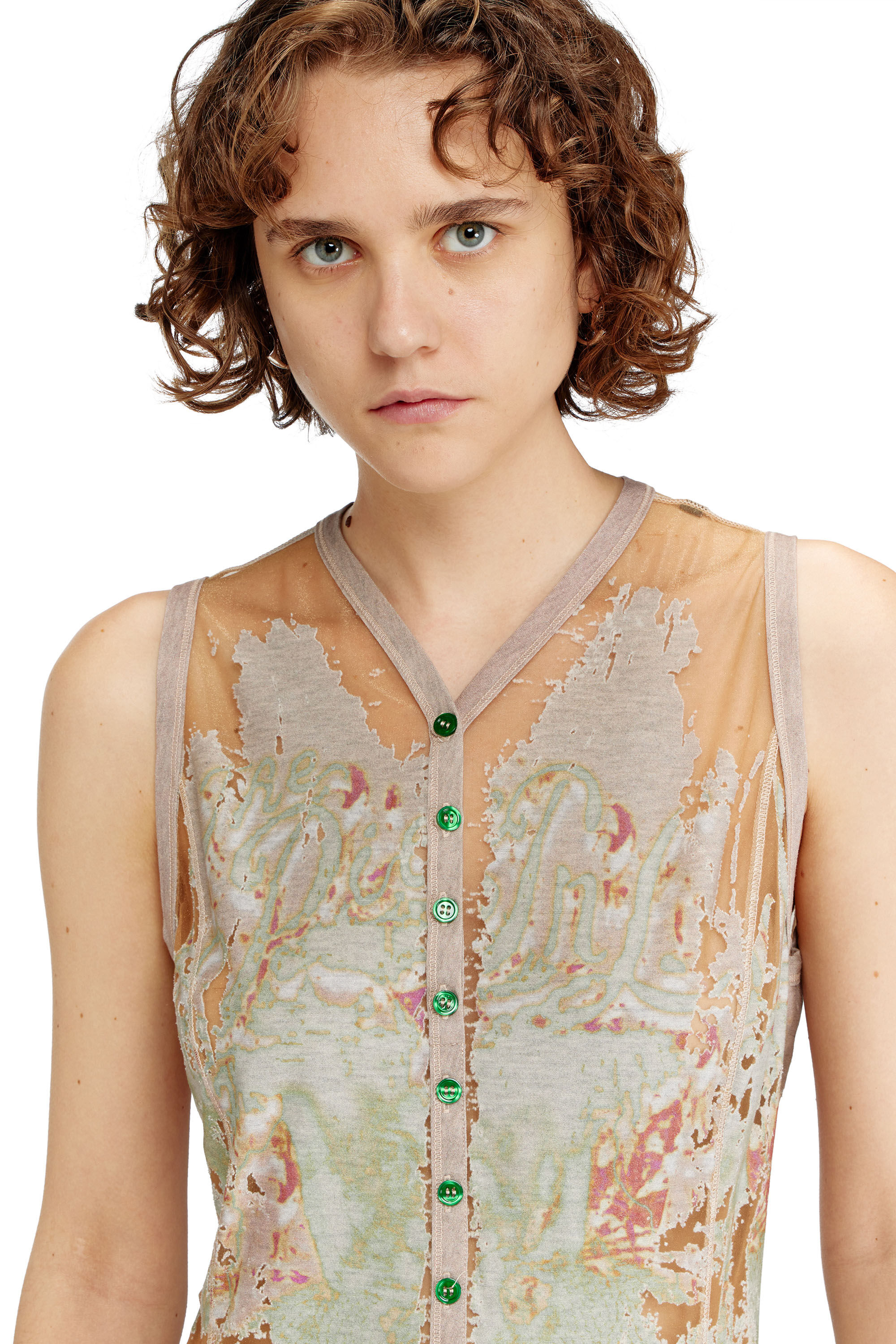 Diesel - D-ALFIO, Abito corto in jersey d&eacute;vor&eacute; stampato Donna in Marrone - 5