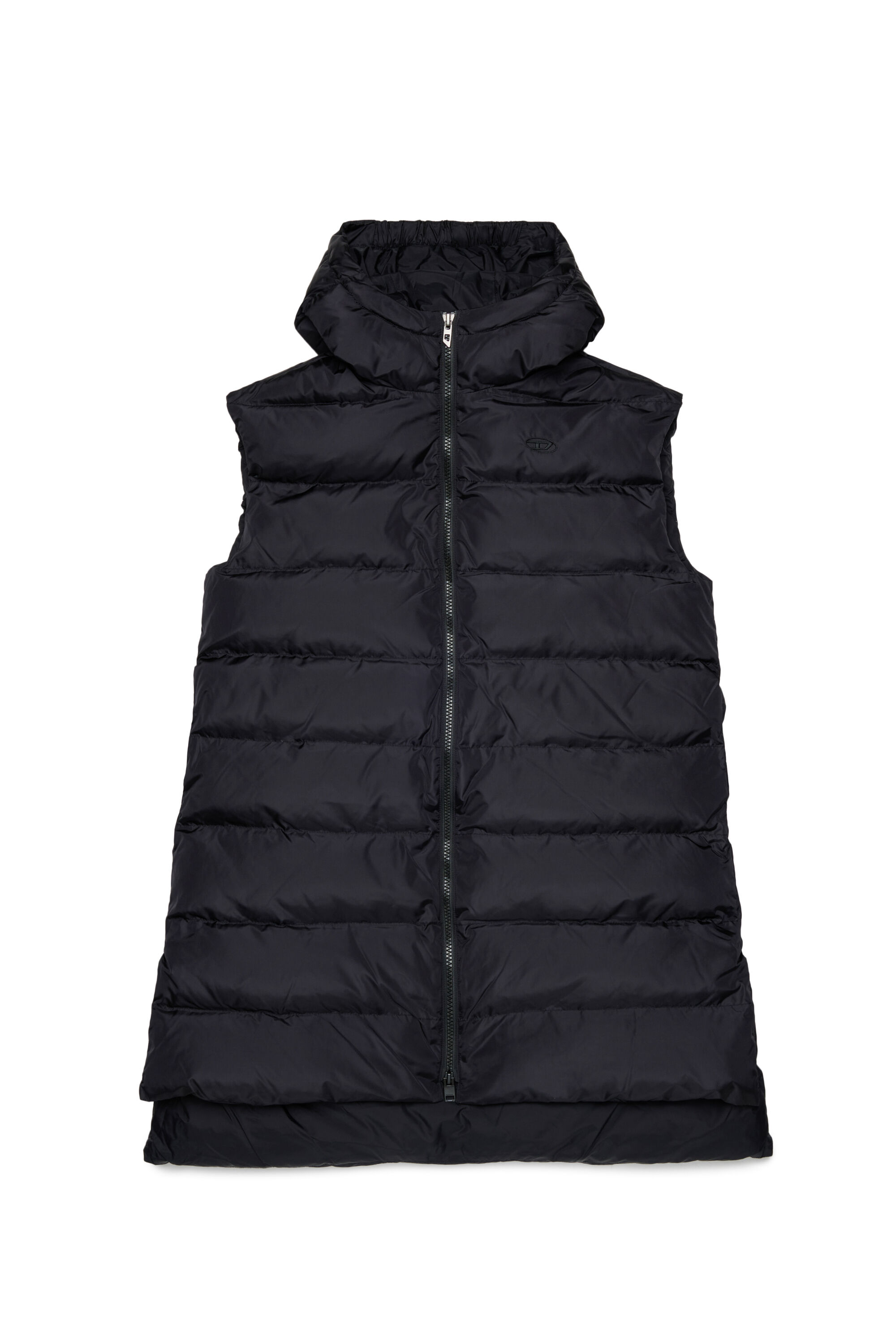 Diesel - JFENNY, Gilet imbottito longline con cappuccio Donna in Nero - 1