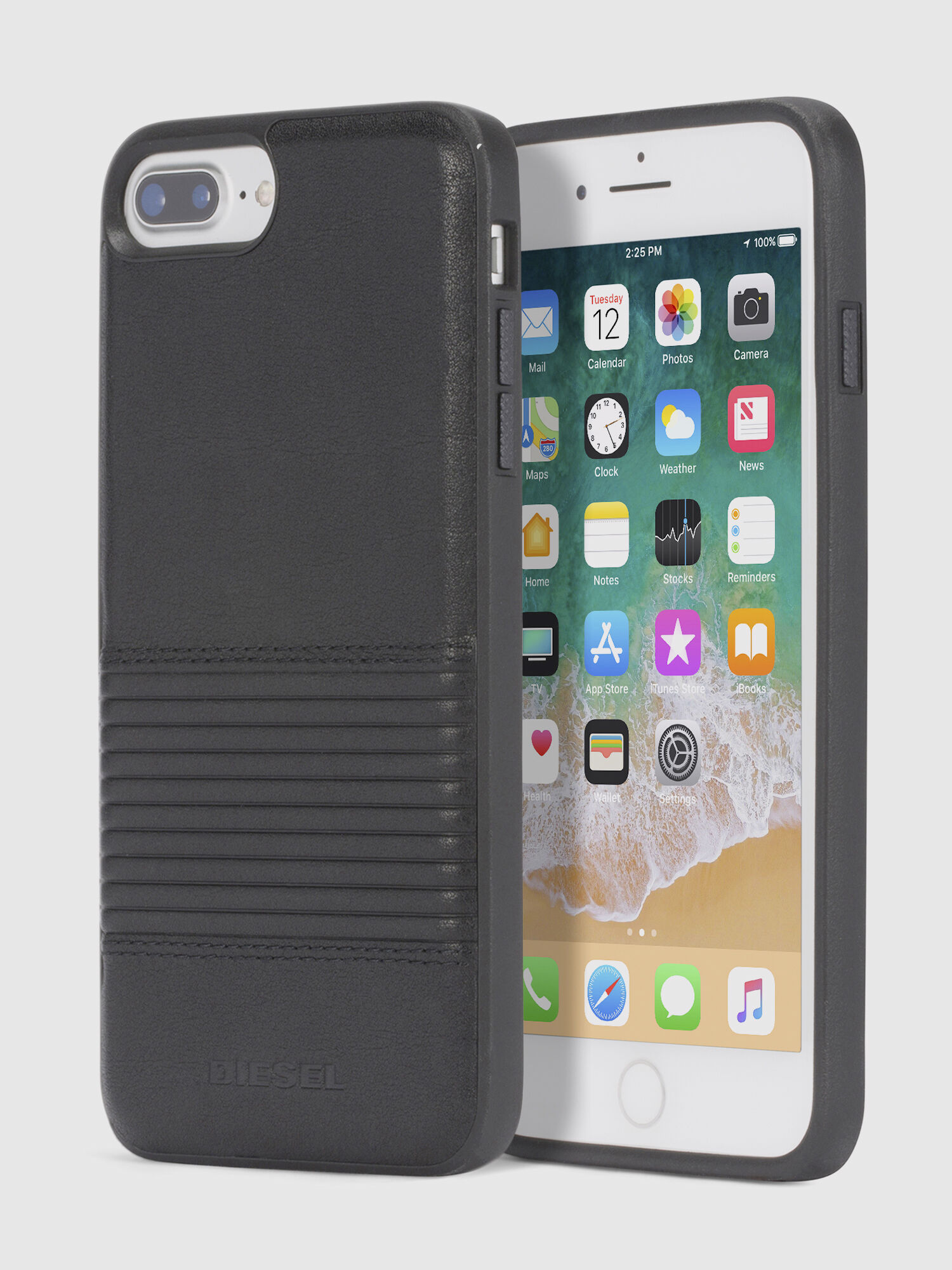 Diesel - BLACK LINED LEATHER IPHONE 8/7/6s/6 CASE, Cover in pelle nera con fodera, iPhone 8/7/6s/6 Unisex in Nero - 1