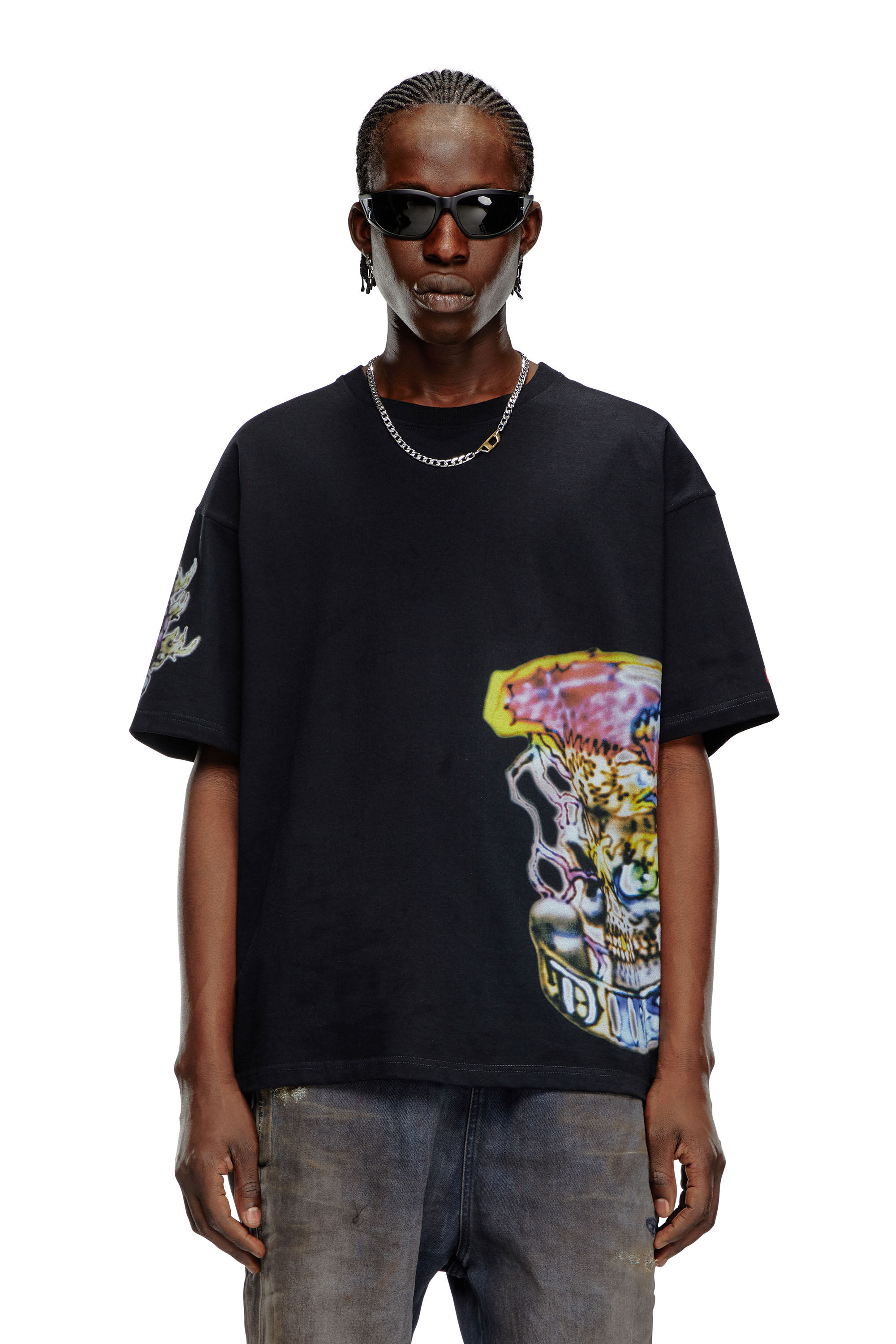 T shirt uomo con stampa tatuaggio sfocata Nero Diesel