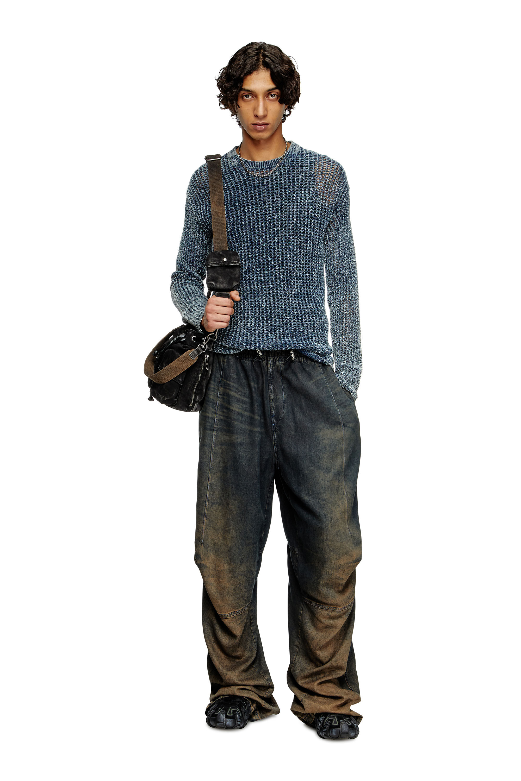 Diesel - K-REDROS, Maglia traforata in filato denim Uomo in Blu - 1