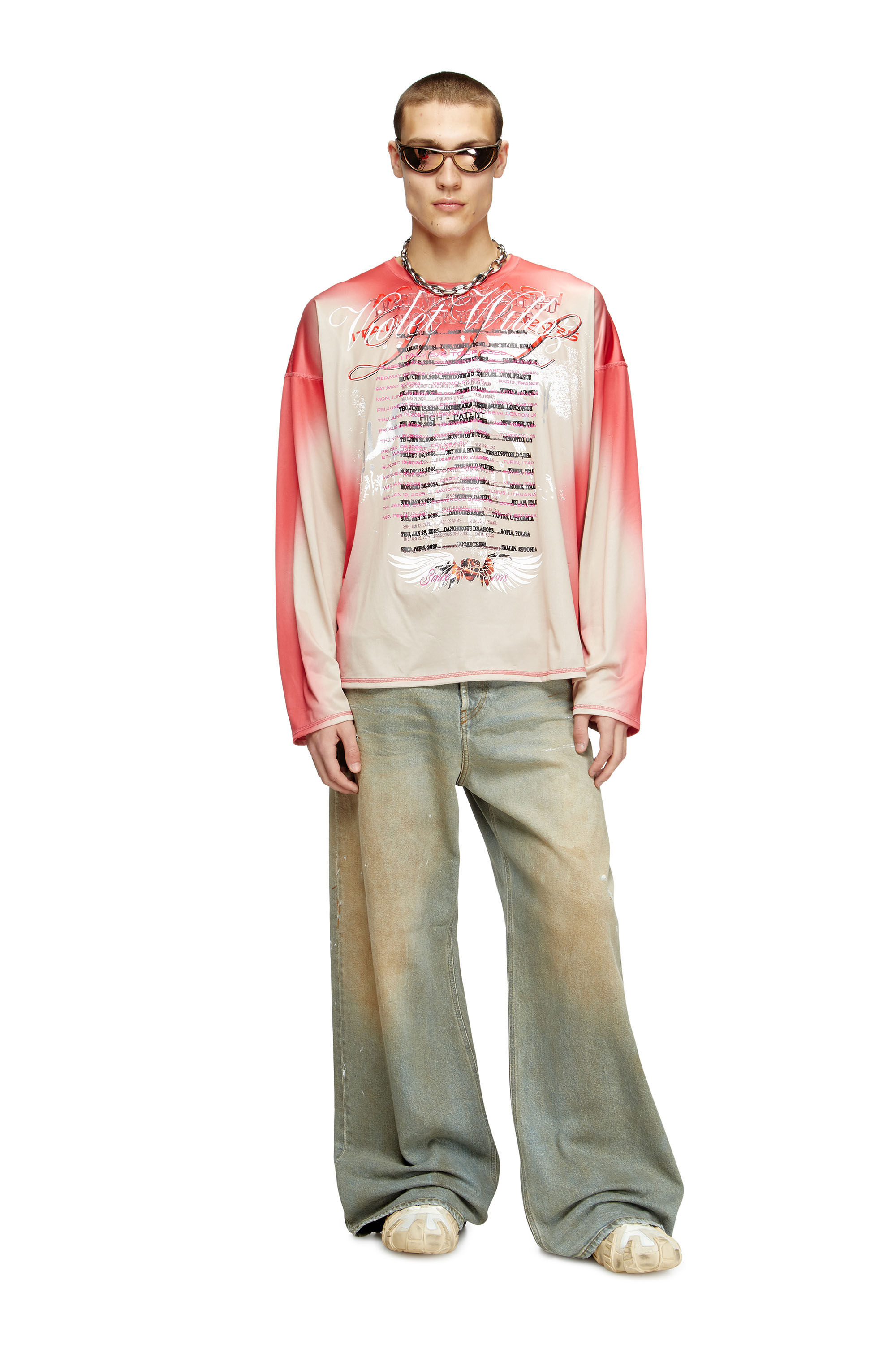 Diesel - T-OLAVI-BB, T-shirt a maniche lunghe in tech-jersey con stampa DJ Unisex in Rosa - 1
