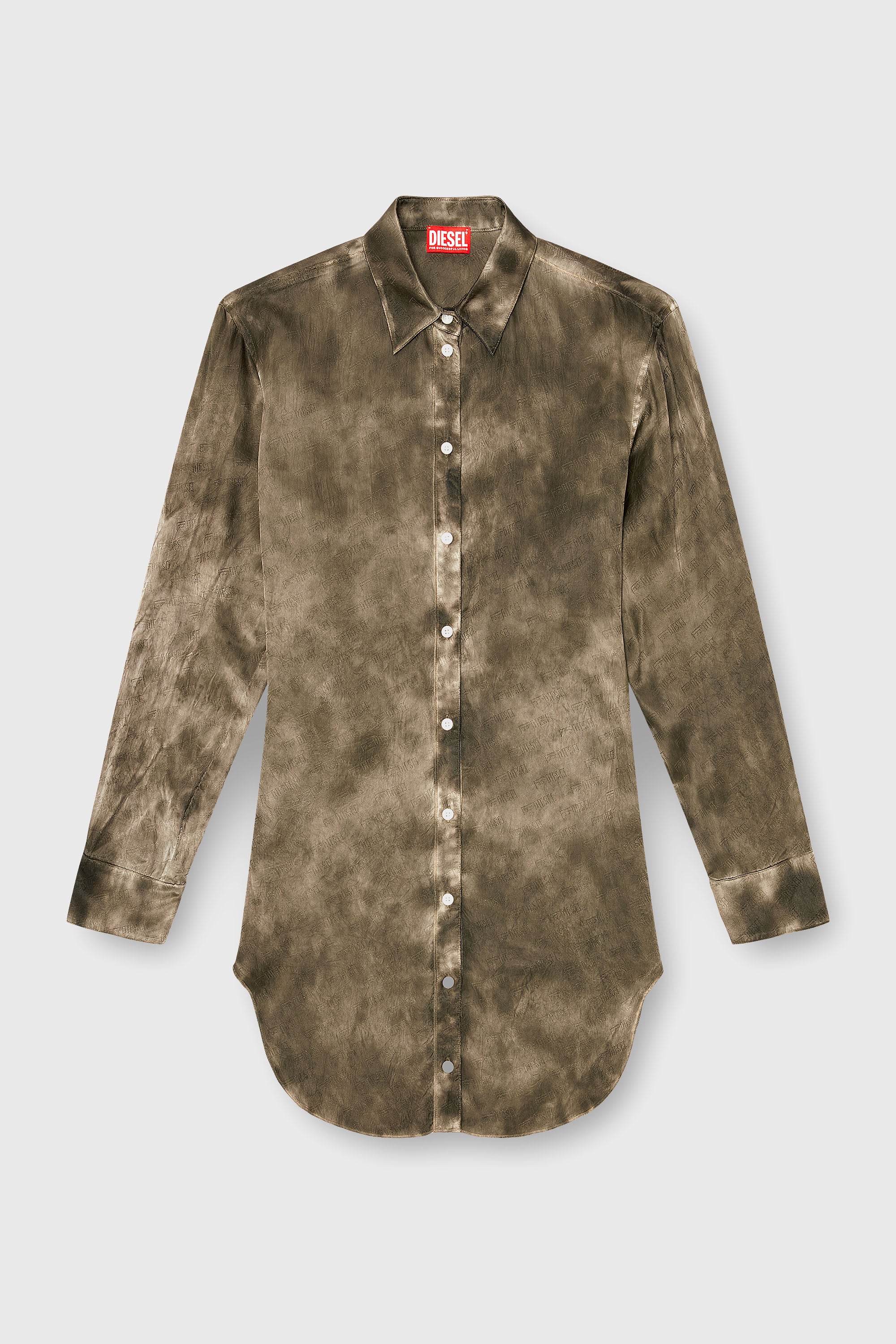 Diesel - C-LAVEL, Camicia lunga in raso crinkle jacquard con logo Donna in Verde - 2