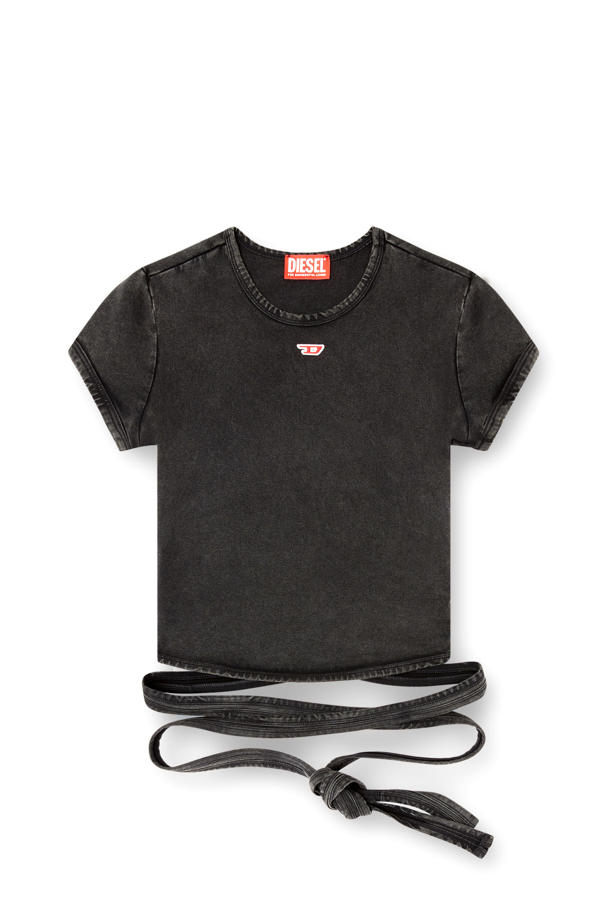 T-shirt effetto denim con lacci incrociati Donna | Nero | Diesel