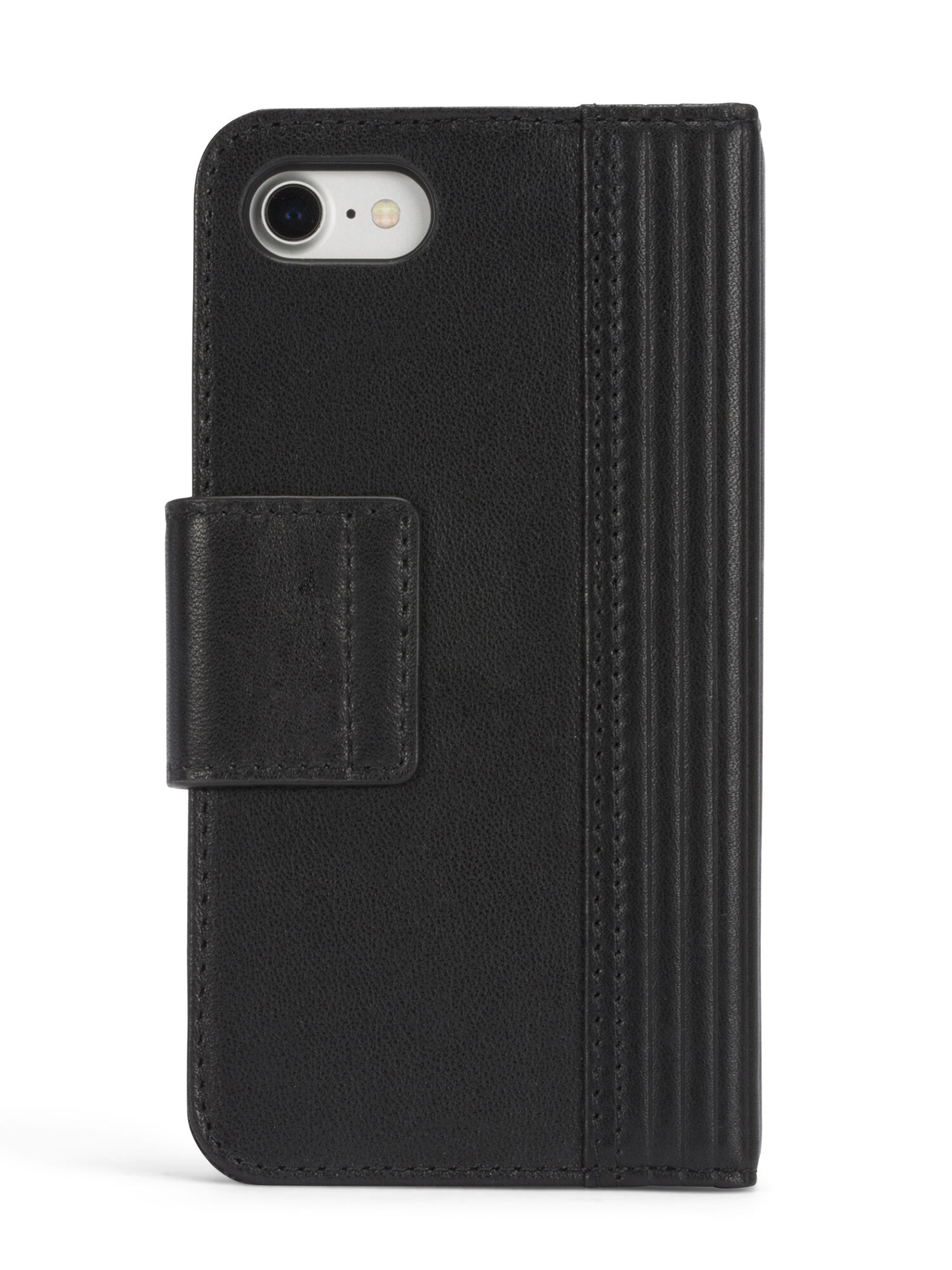Diesel - BLACK LINED LEATHER IPHONE 8 PLUS/7 PLUS FOLIO, Custodia in pelle nera, iPhone 8 Plus/7 Plus Unisex in Nero - 5