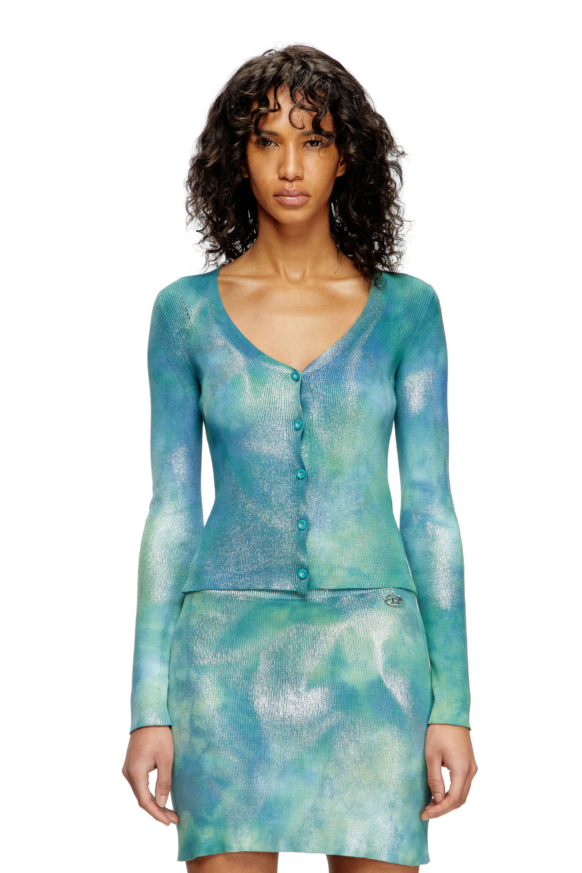 Diesel - M-ISOTTA, Cardigan in maglia solarizzata metallica Donna in Blu - 3
