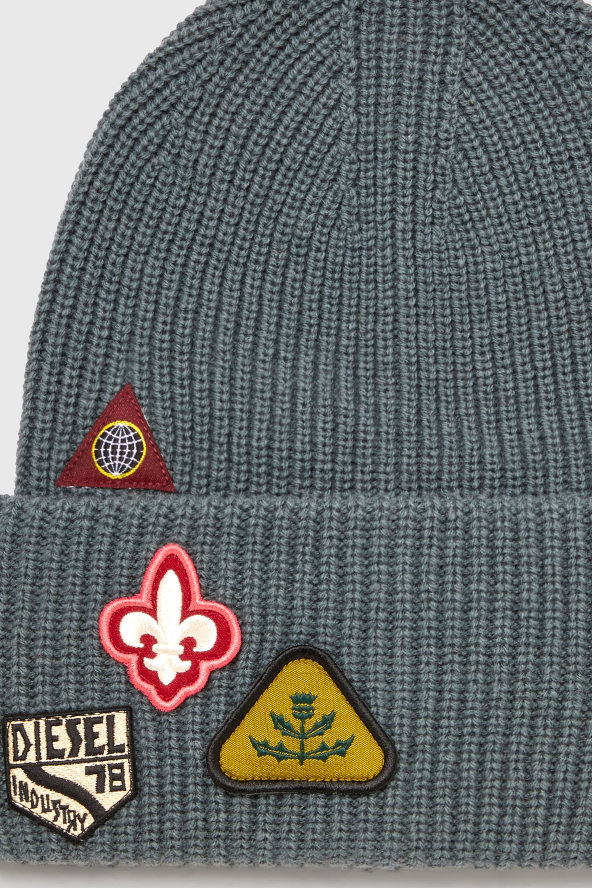 Diesel - K-PHAT, Berretto in lana con patch logo Unisex in Grigio - 3