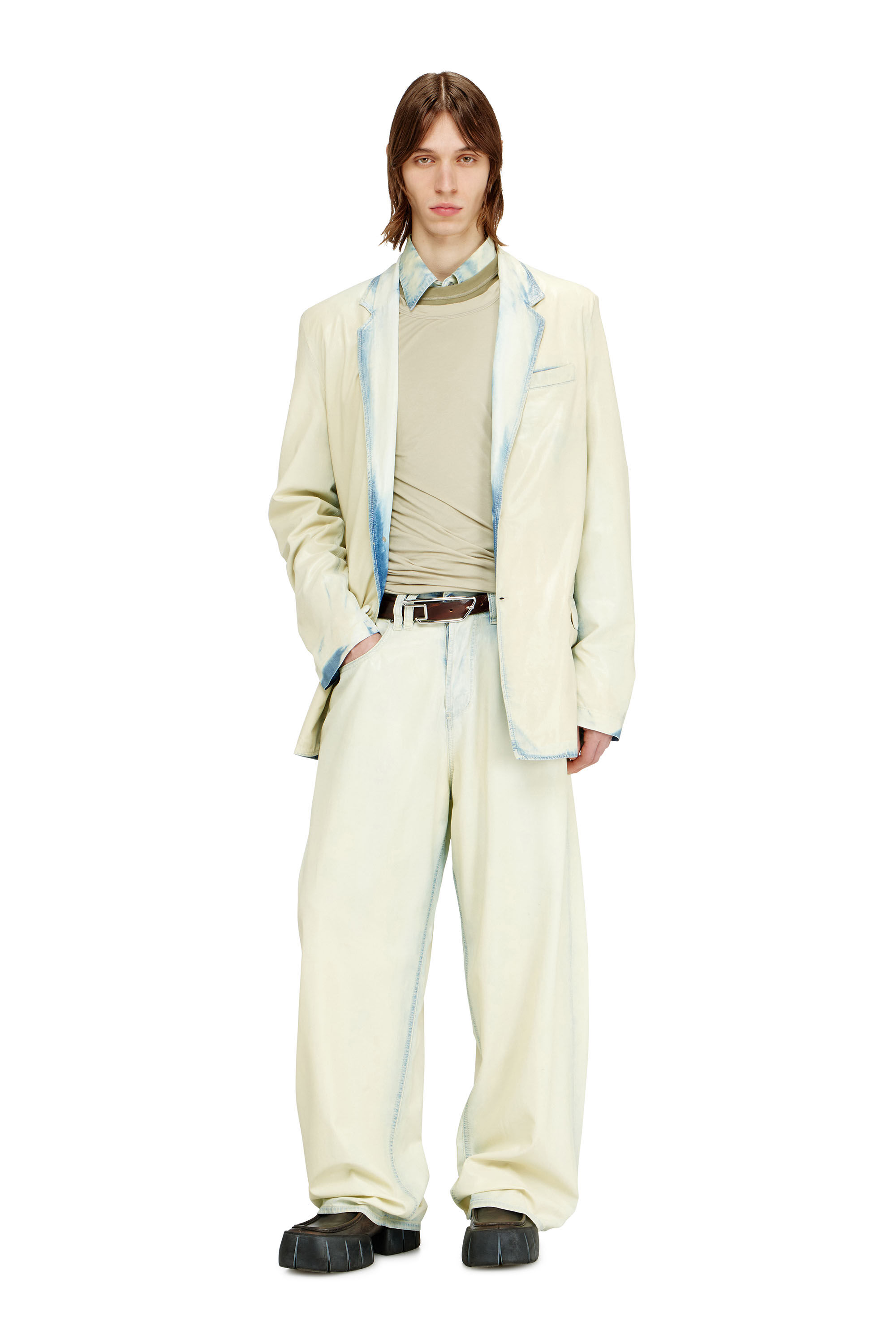 Diesel - D-NIVALE-FSI, Blazer fluido in denim bleach effetto X-Ray Uomo in Blu - 1