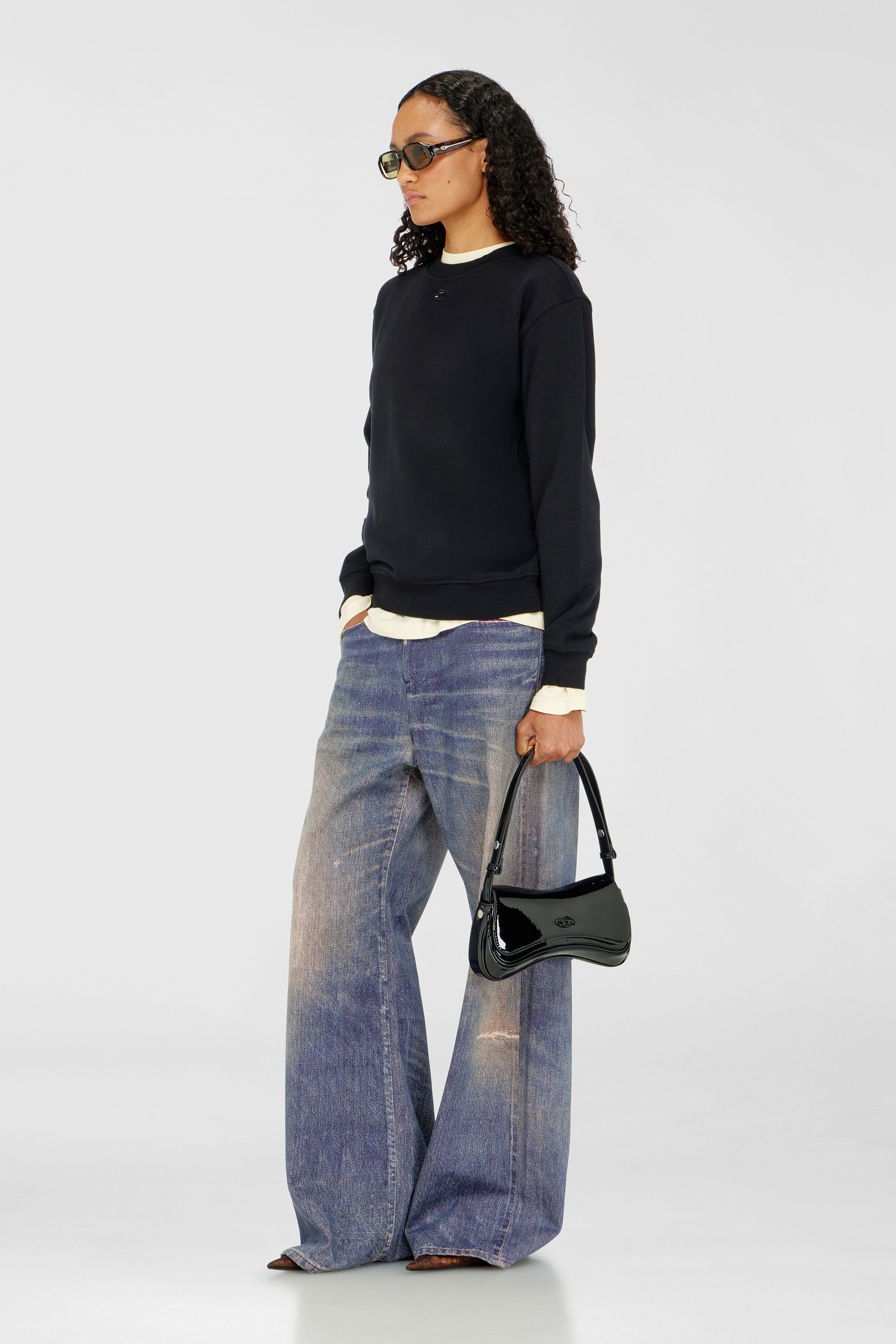 Diesel - F-NORMY-OD, Felpa in cotone con ricamo Oval D Donna in Nero - 1