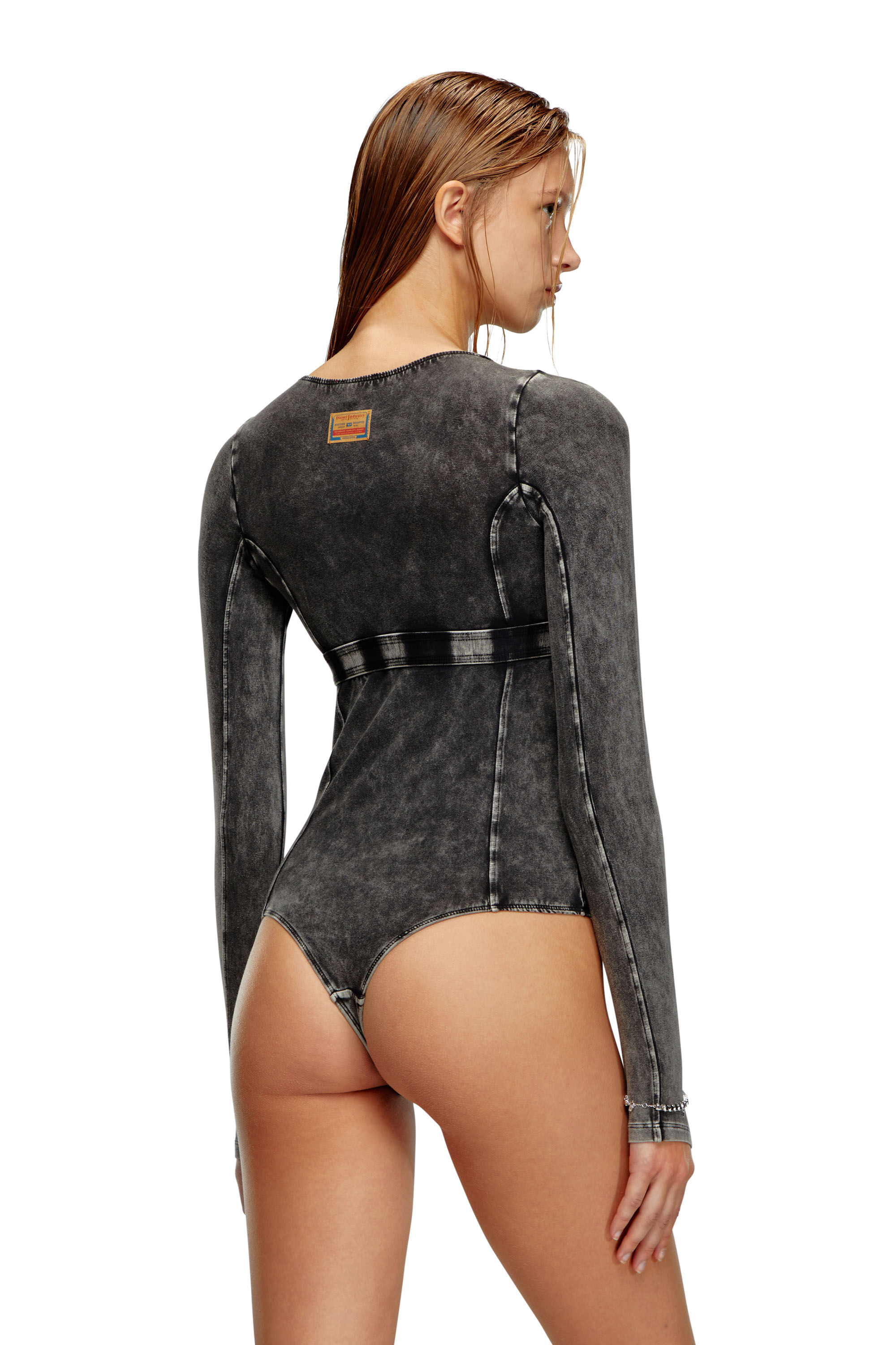 Diesel - UFBY-NIKLA, Woman Long-sleeve bodysuit in denim-effect jersey in Black - Image 4