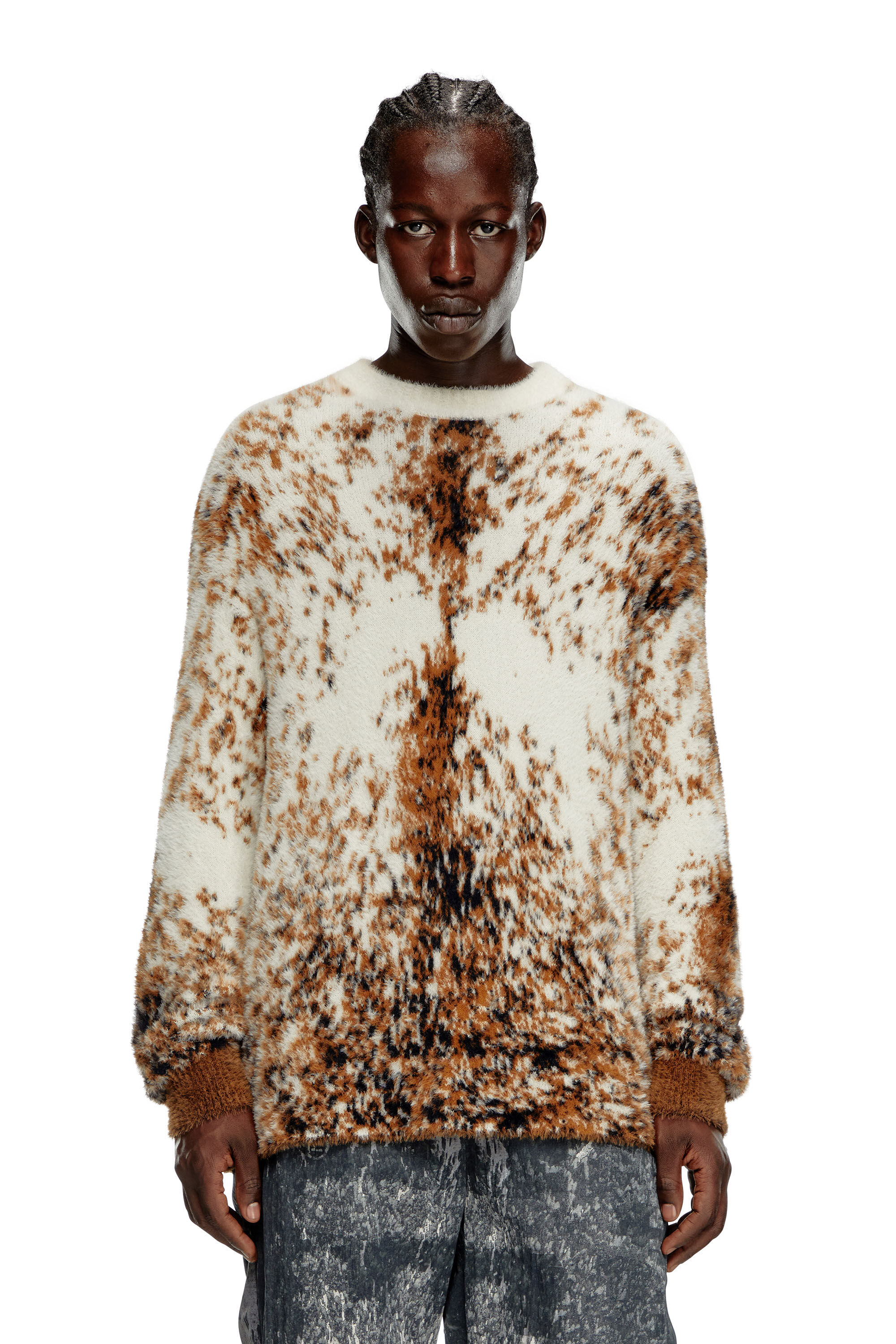 Diesel - K-ITELLO, Maglione fluffy con motivo animalier Uomo in Marrone - 3