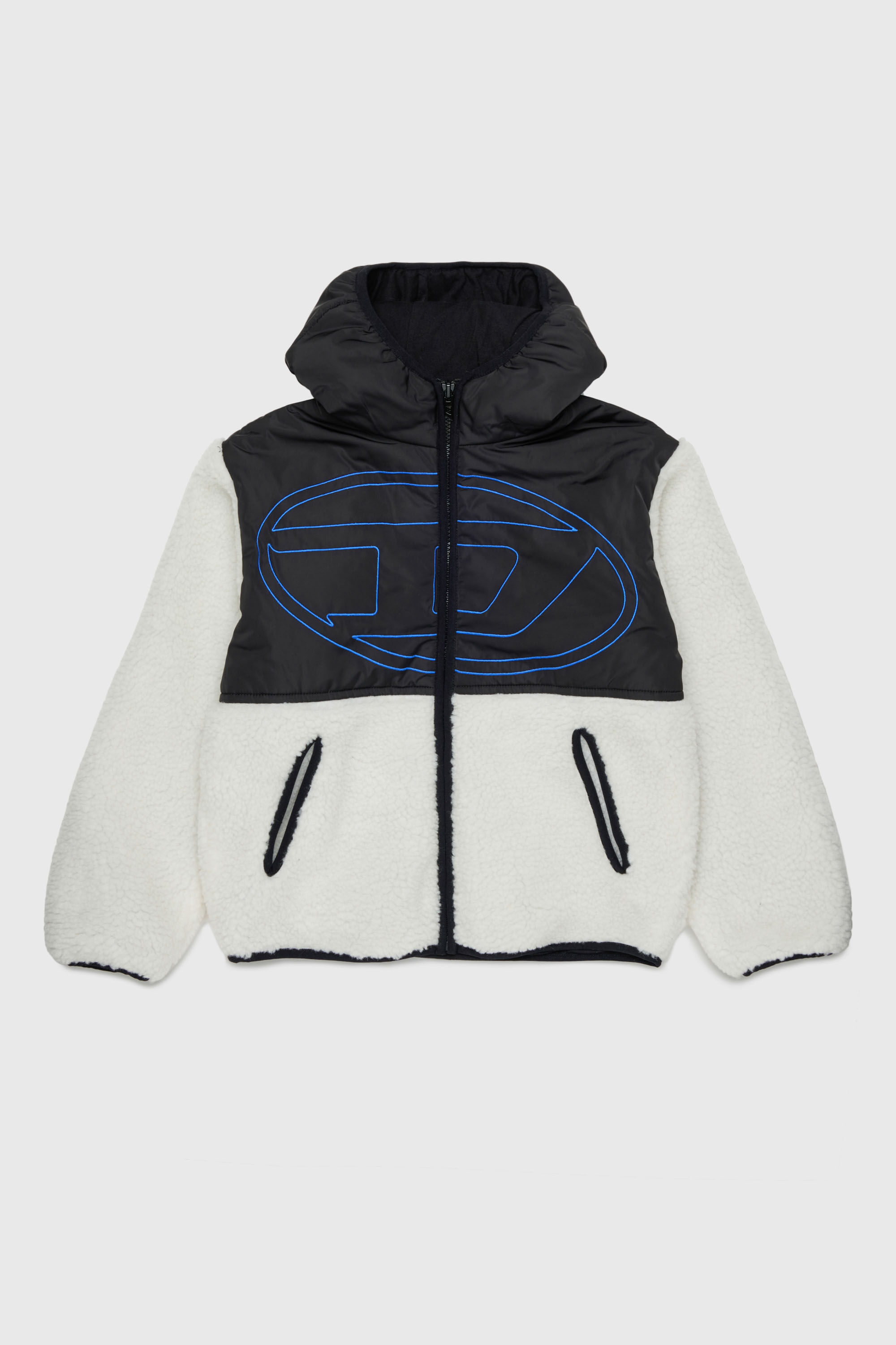 Diesel - JSHEAR, Giacca con cappuccio in nylon e teddy fleece Uomo in Bianco - 1