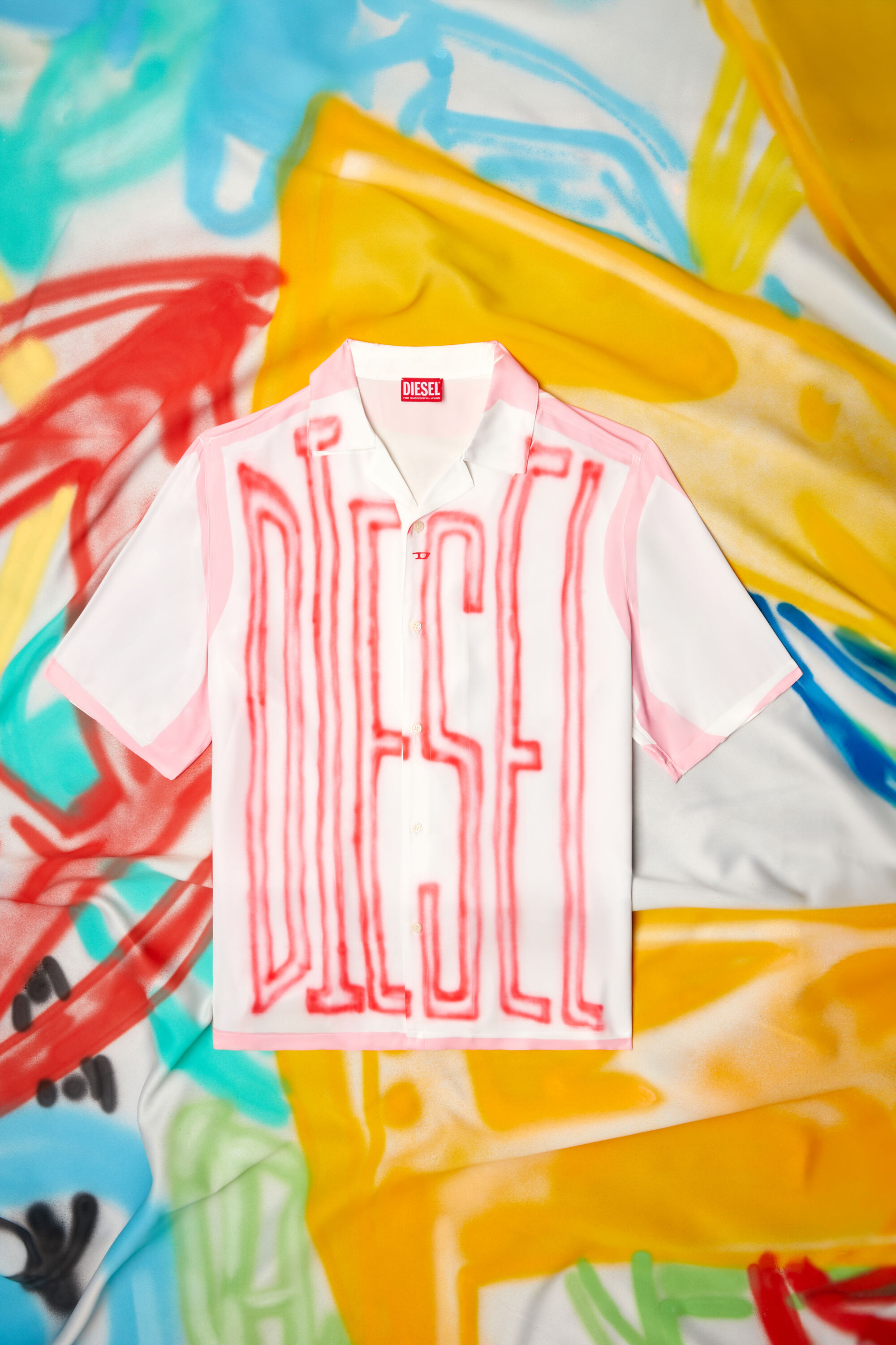 Diesel - C-PAROSHORT-GRAFFITI-FRA, Camicia bowling in raso con logo graffiti Unisex in Multicolor - 2