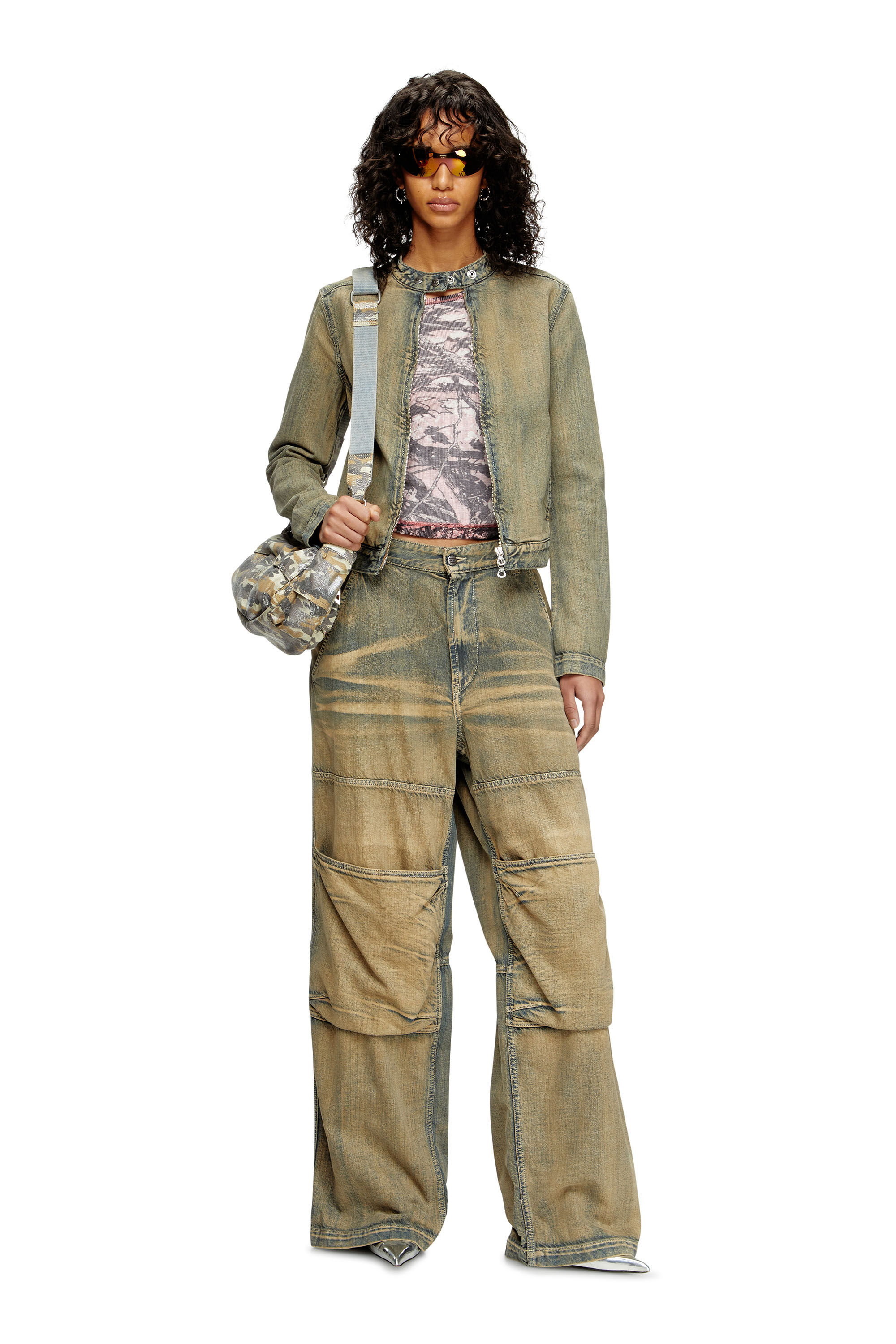 Diesel - DE-MORNIN, Giacca stile moto in denim gold-brush Donna in Blu - 1