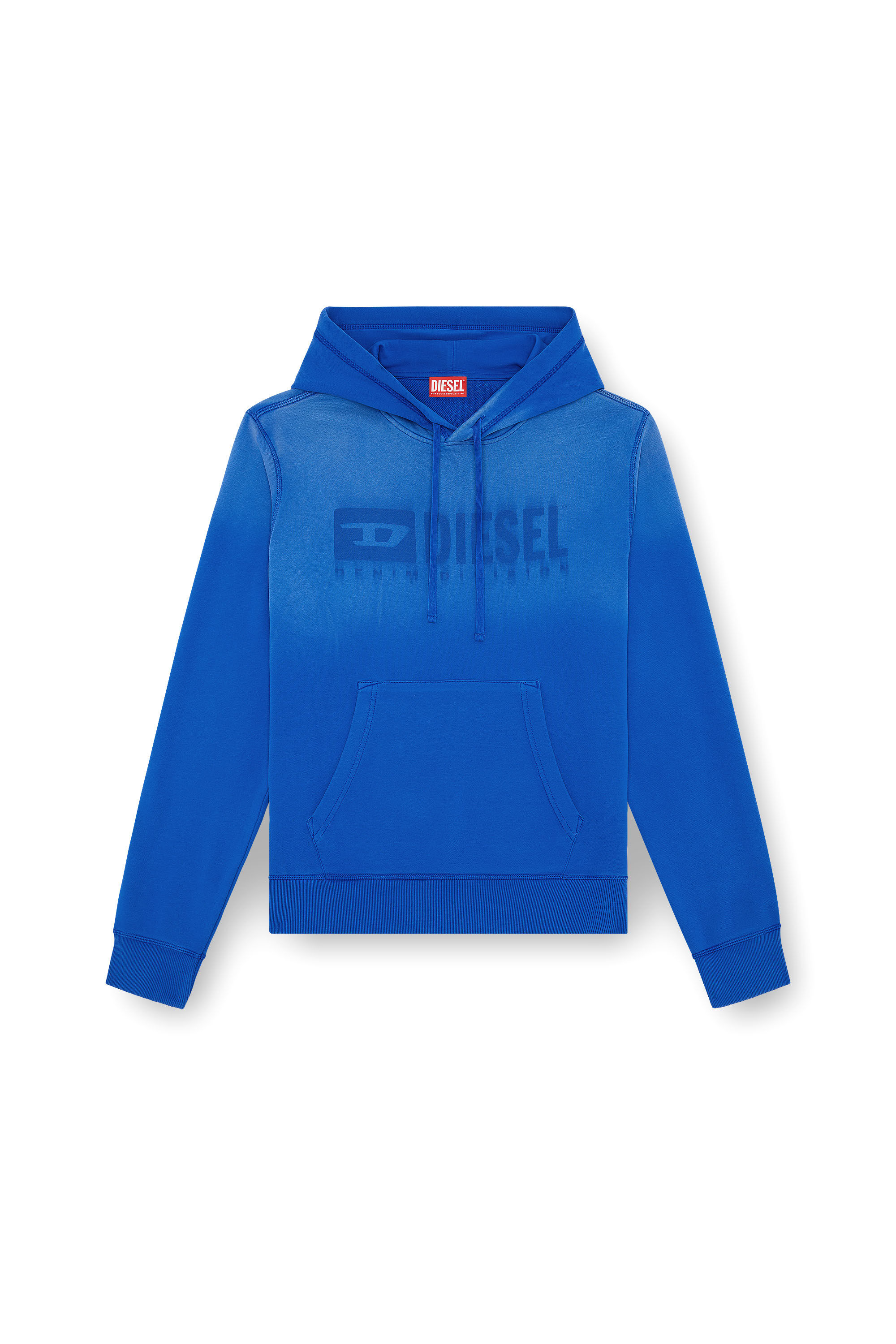 Diesel - S-GINN-HOOD-K44, Hoodie sfumato con logo Denim Division Uomo in Blu - 2