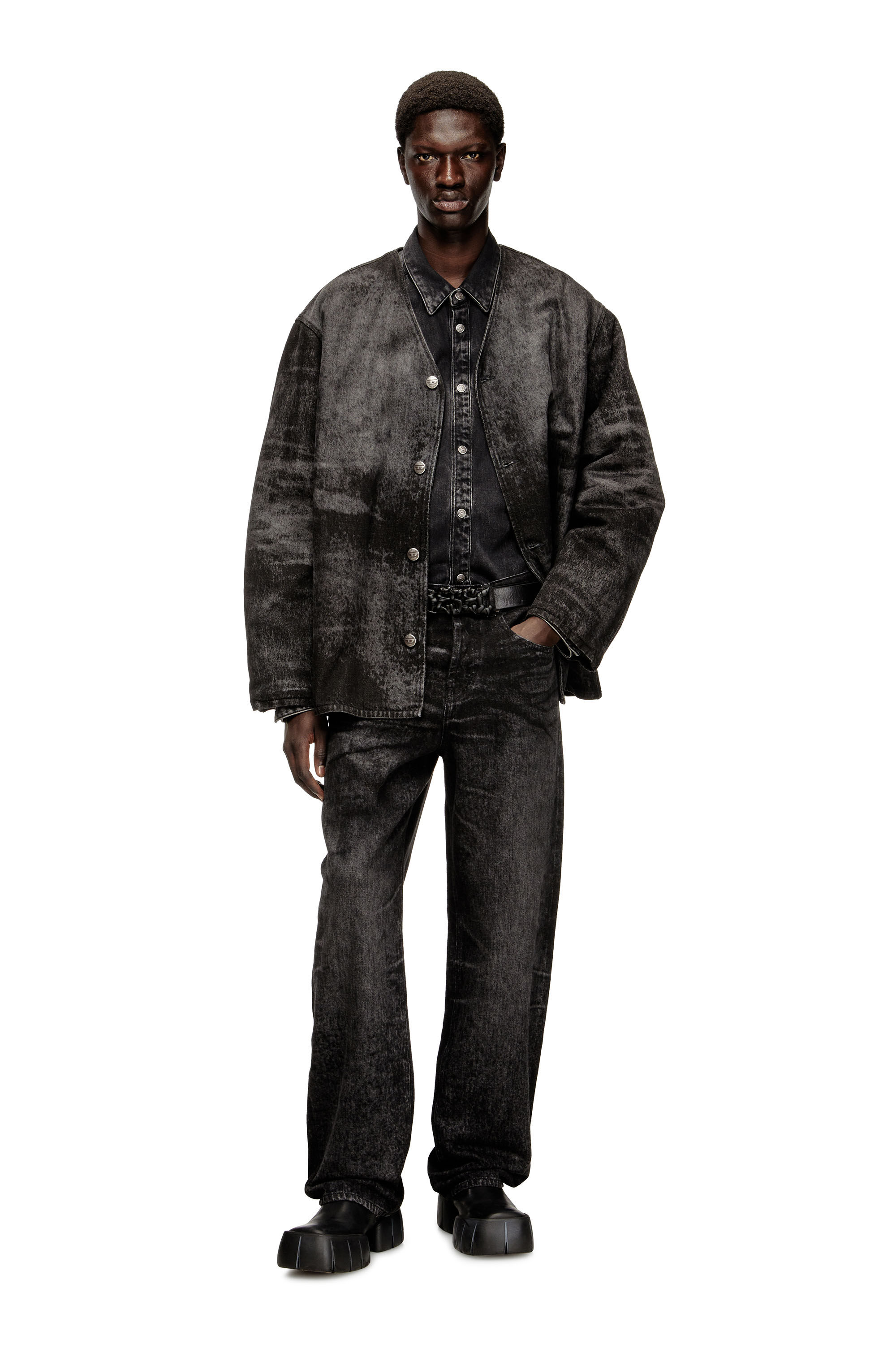 Diesel - Relaxed Jeans 2001 D-Macro 007DB Uomo, Nero/Grigio scuro - Image 1