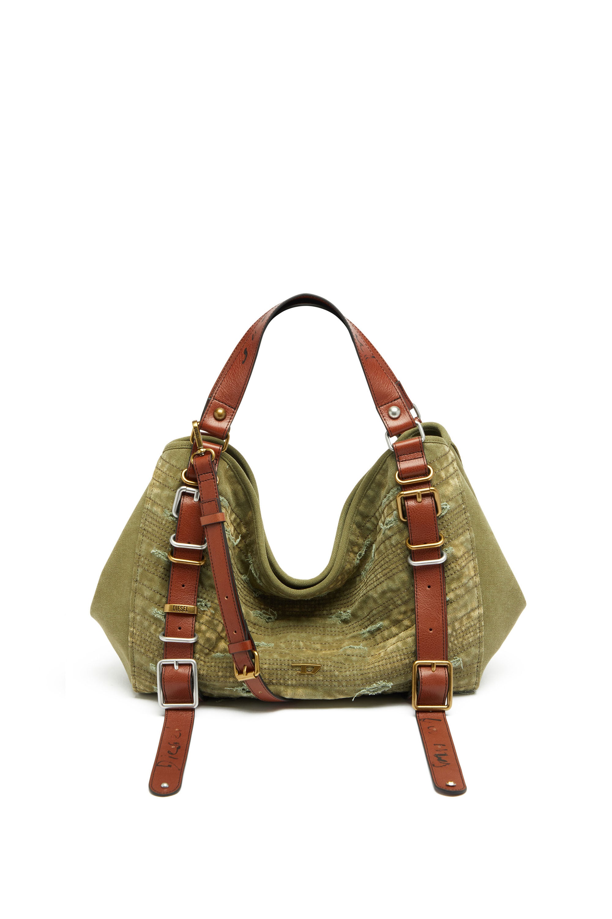 Diesel - D-ONE TOPHANDLE M, D-One-Borsa media a mano in tela effetto distressed Unisex in Verde - 2