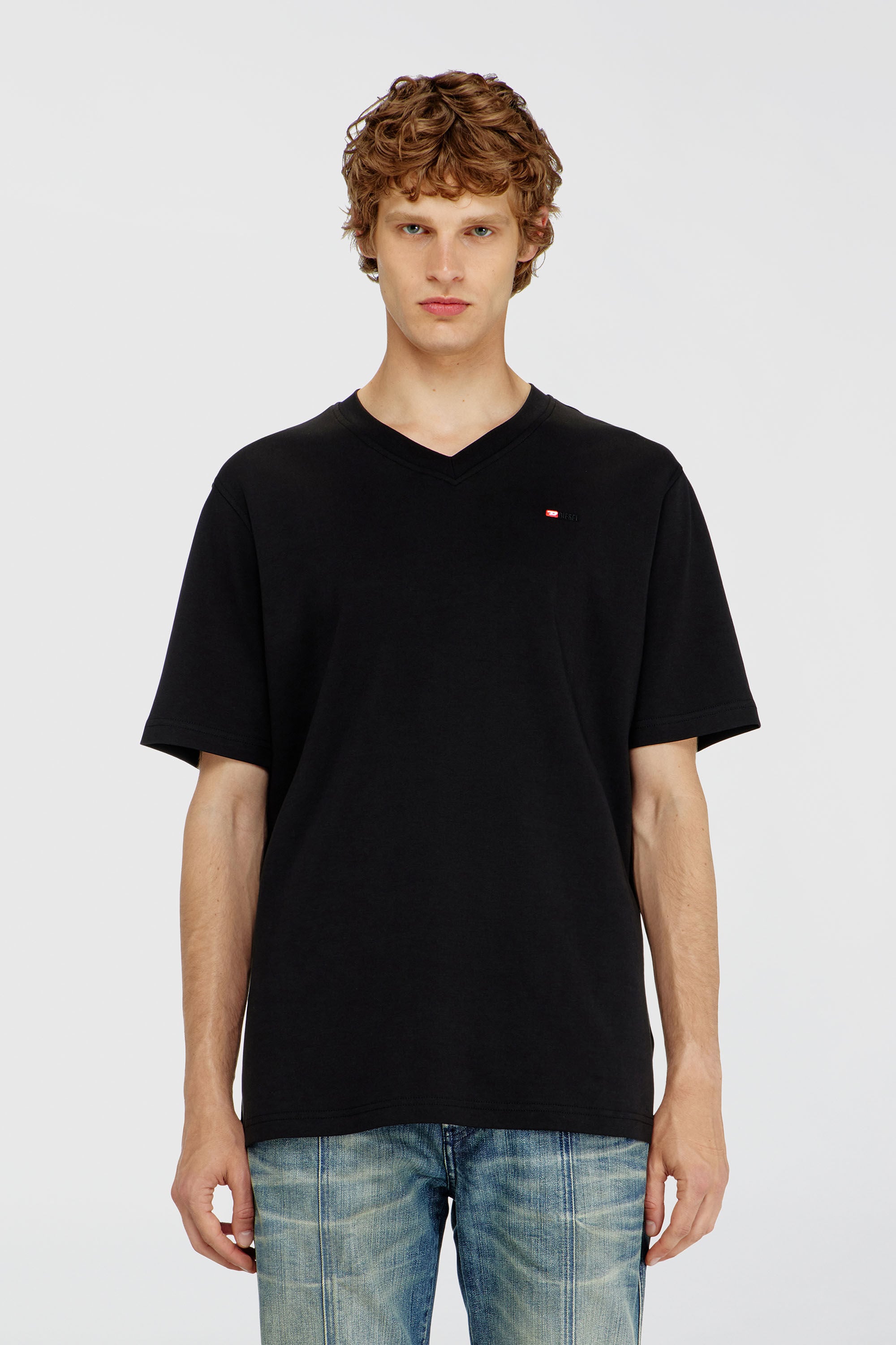 Diesel - T-ADJUST-V-MICRODIV, T-shirt con scollo a V con micro ricamo logo Uomo in Nero - 3