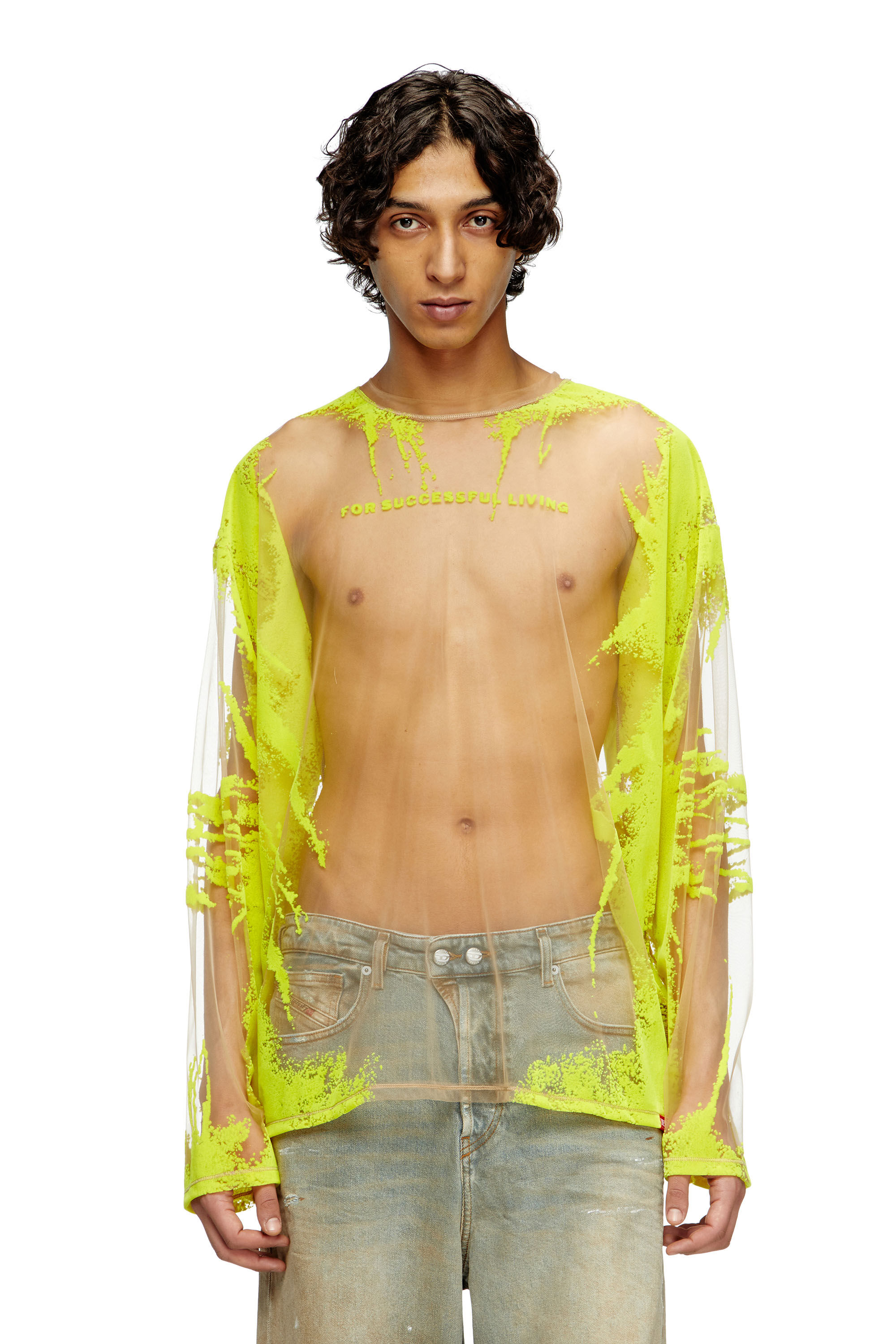 Diesel - T-HASSAN-LS-A, T-shirt a maniche lunghe in nylon con stampa DJ Unisex in Giallo - 3