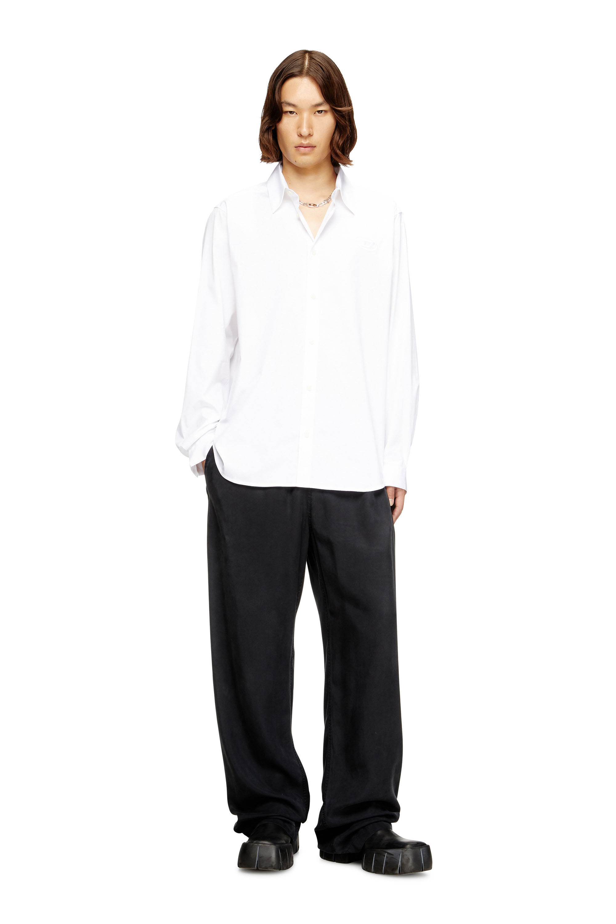 Diesel - S-SIMPLY-GSBH, Camicia in popeline elasticizzato con ricamo Uomo in Bianco - 1