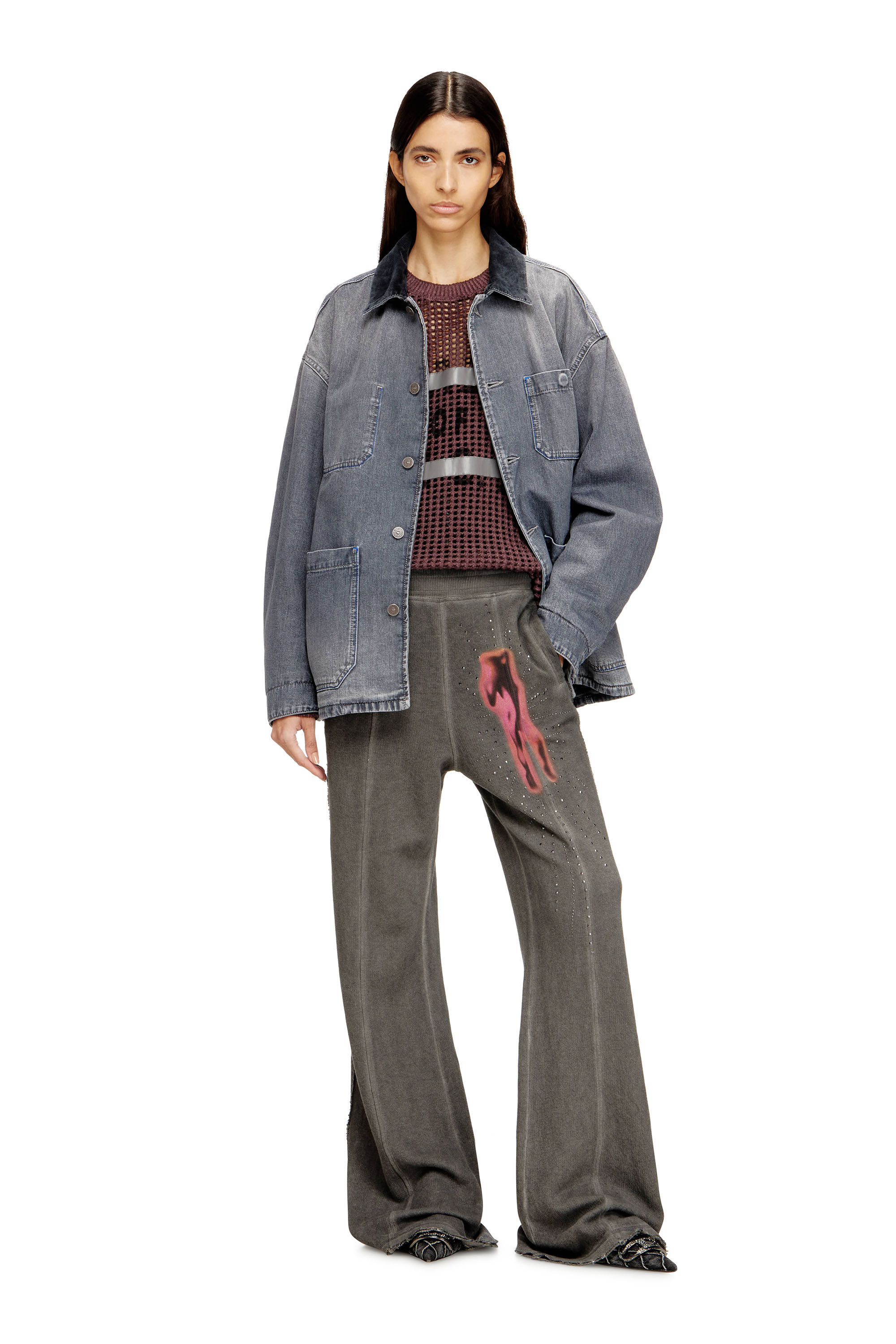 Diesel - D-STACK-U-L, Giacca in denim utility con colletto a contrasto Unisex in Grigio - 2