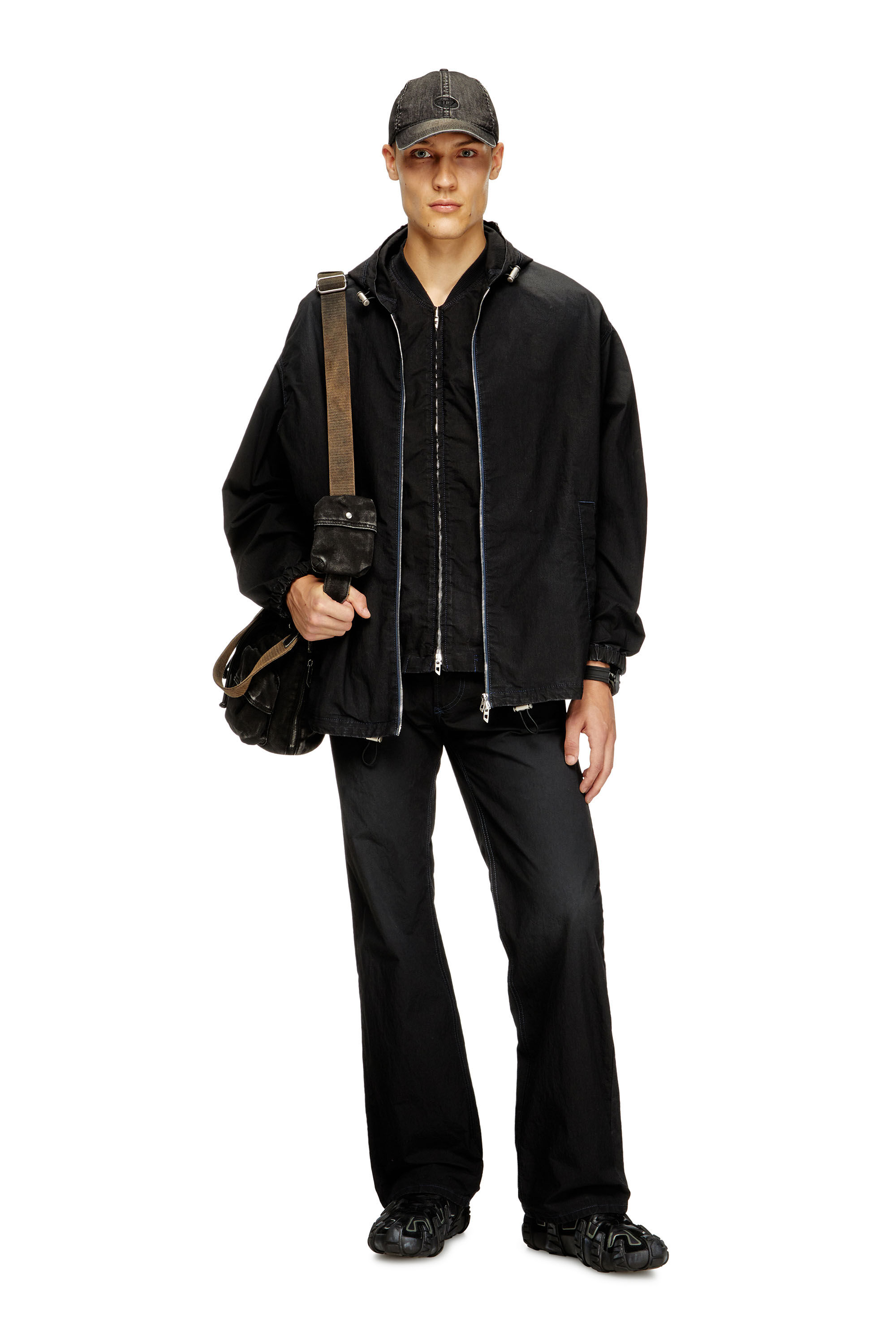 Diesel - D-WYNNY JOGG, Giacca con cappuccio in JoggJeans tecnico Uomo in Nero - 1