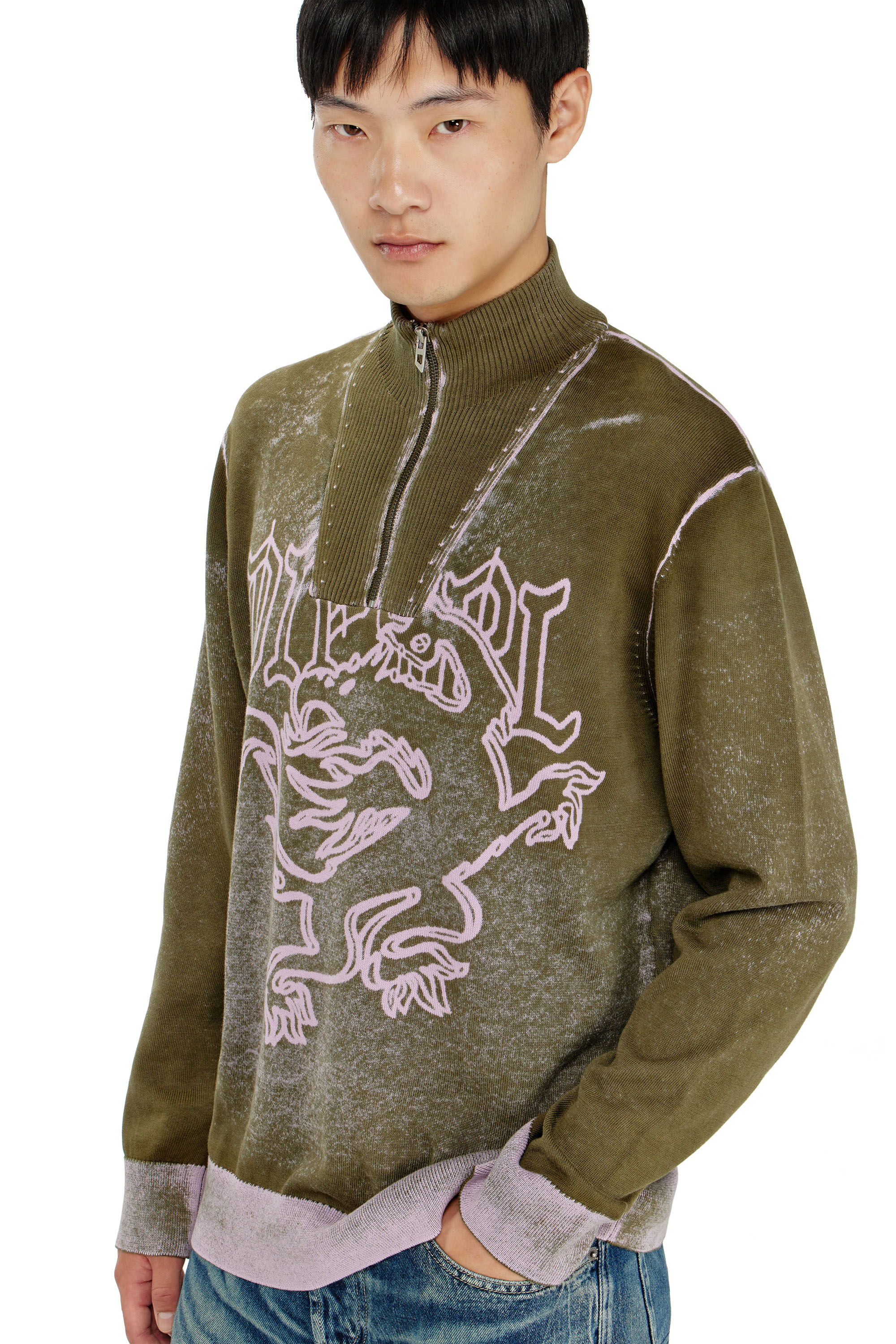 Diesel - K-LAUTARE, Maglia half-zip lavorata con motivo grifone Uomo in ToBeDefined - 5