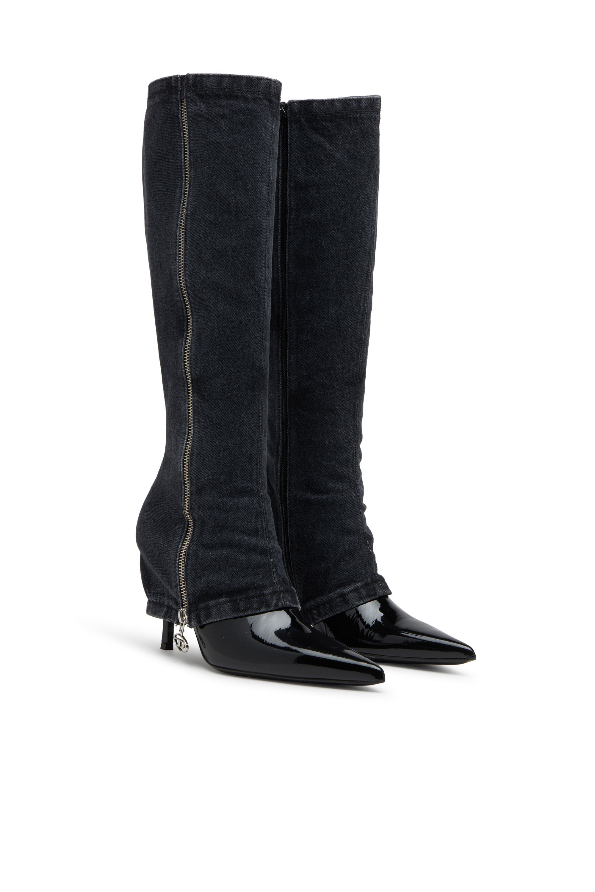 Diesel - D-VENUS TWISTED BOOT, D-Venus-Stivali al ginocchio con effetto trompe l'oeil Donna in Nero - 2