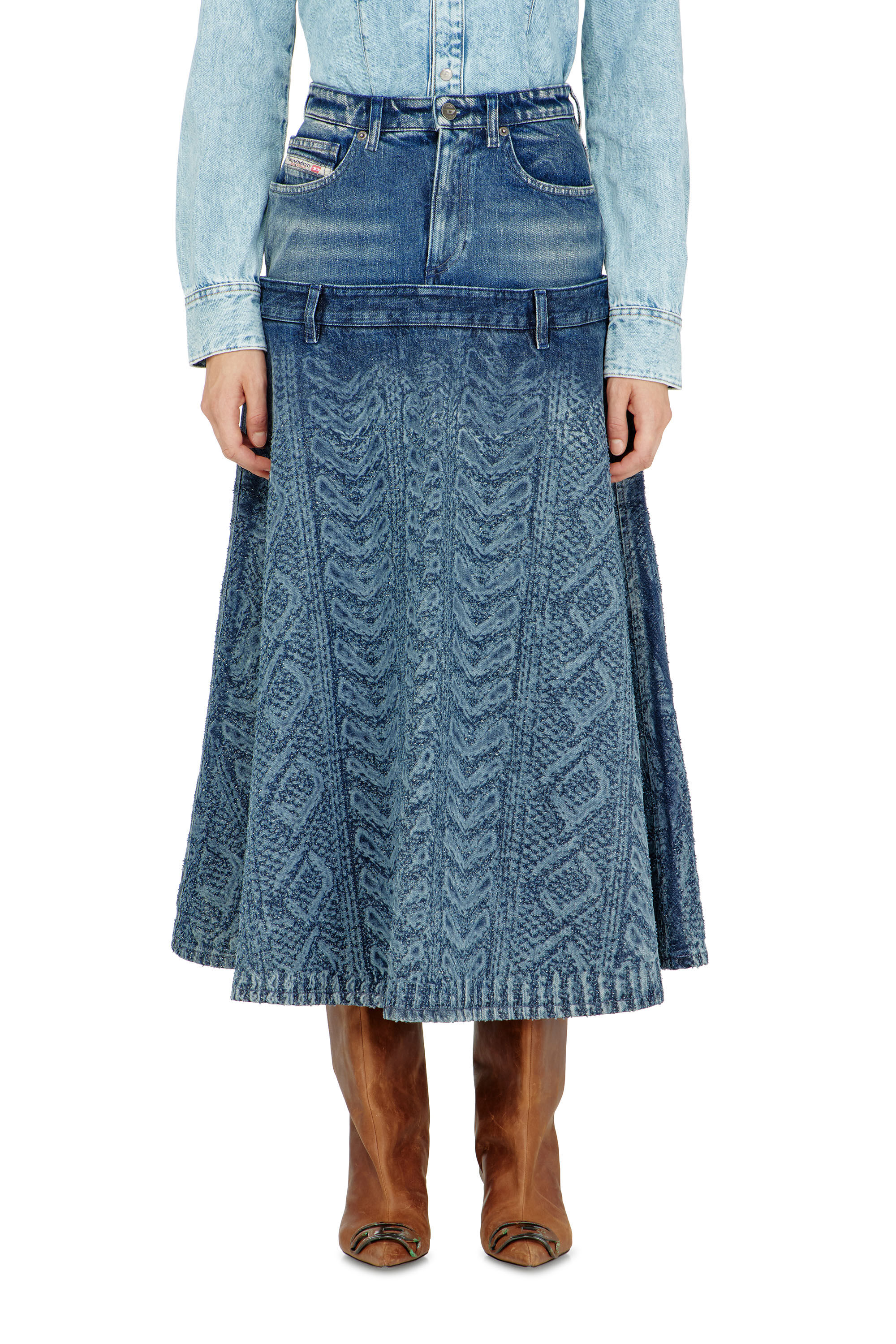 Diesel - DE-VORYA-S1, Gonna midi in denim effetto maglia a trecce Donna in Blu - 3