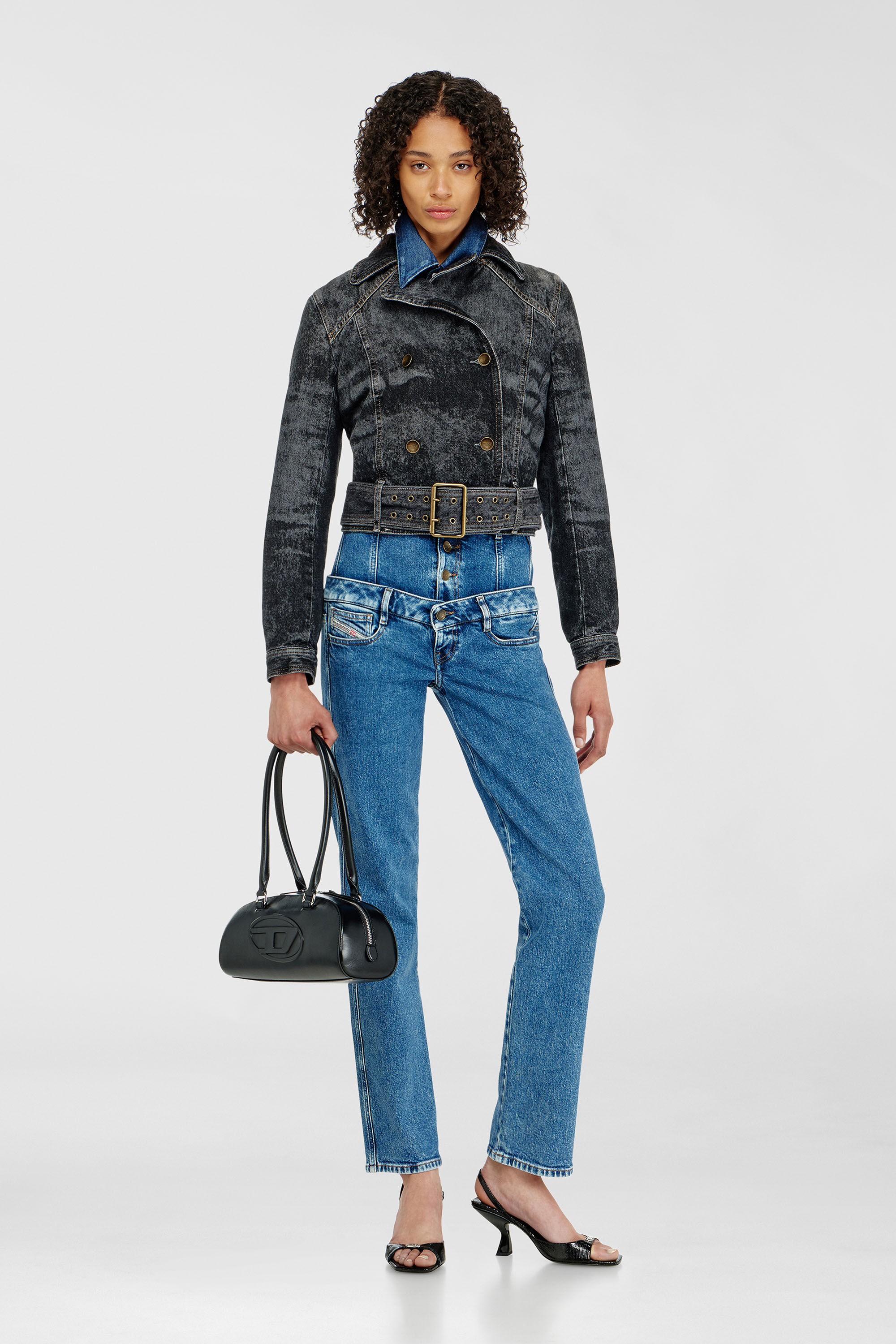 Diesel - DE-LEGEND-S, Giacca cropped in denim con cintura Donna in Nero - 1