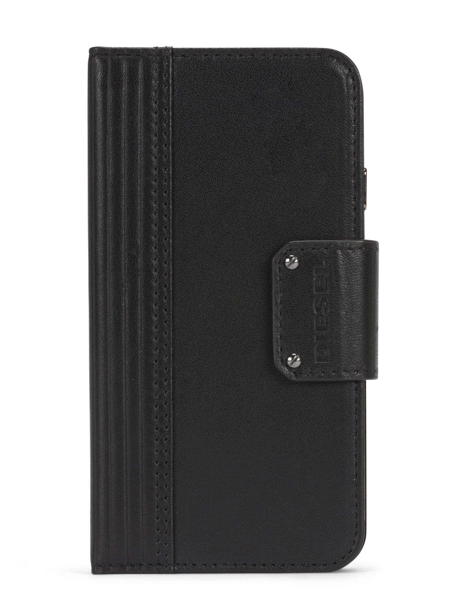 Diesel - BLACK LINED LEATHER IPHONE 8 PLUS/7 PLUS FOLIO, Custodia in pelle nera, iPhone 8 Plus/7 Plus Unisex in Nero - 1