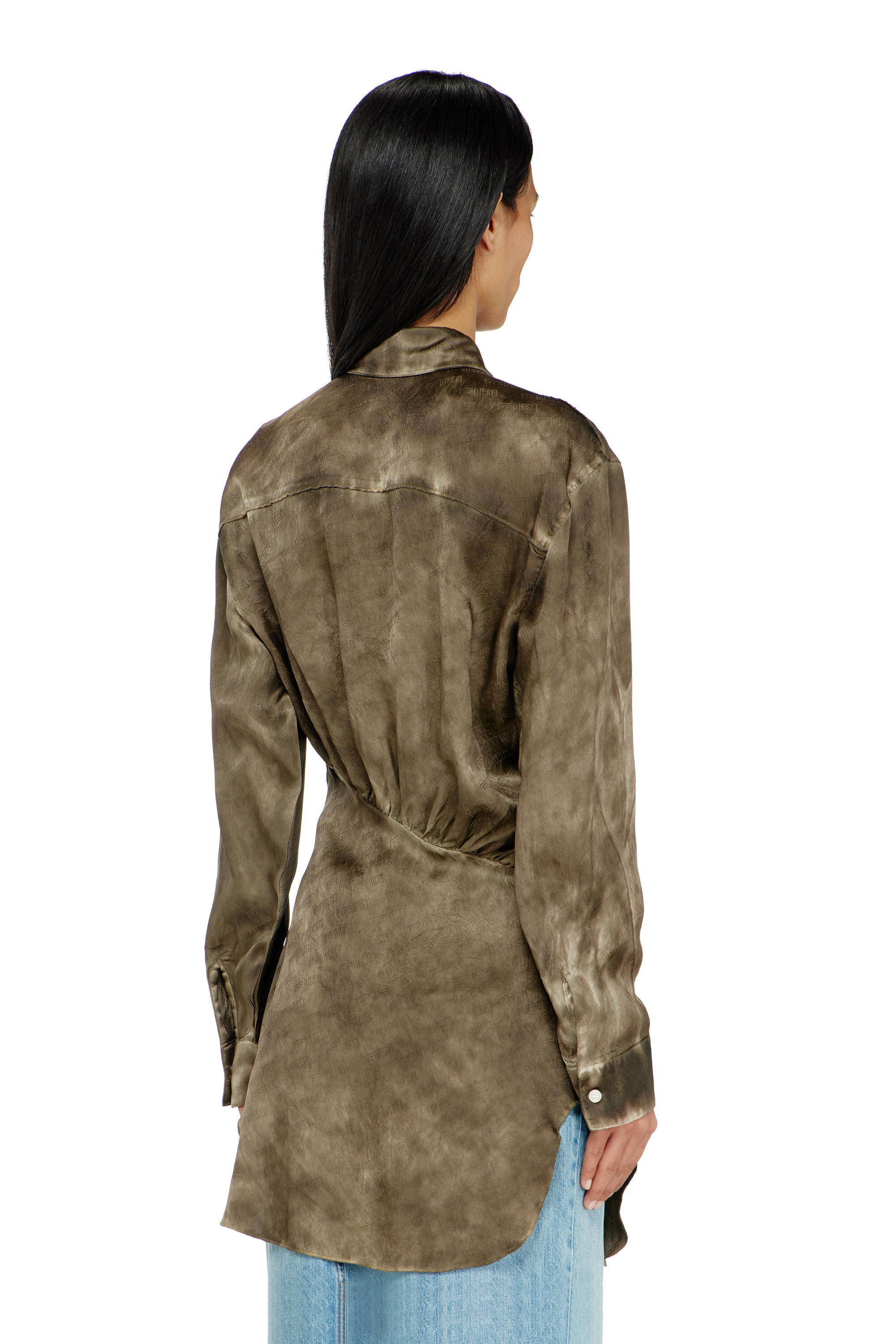 Diesel - C-LAVEL, Camicia lunga in raso crinkle jacquard con logo Donna in ToBeDefined - 4