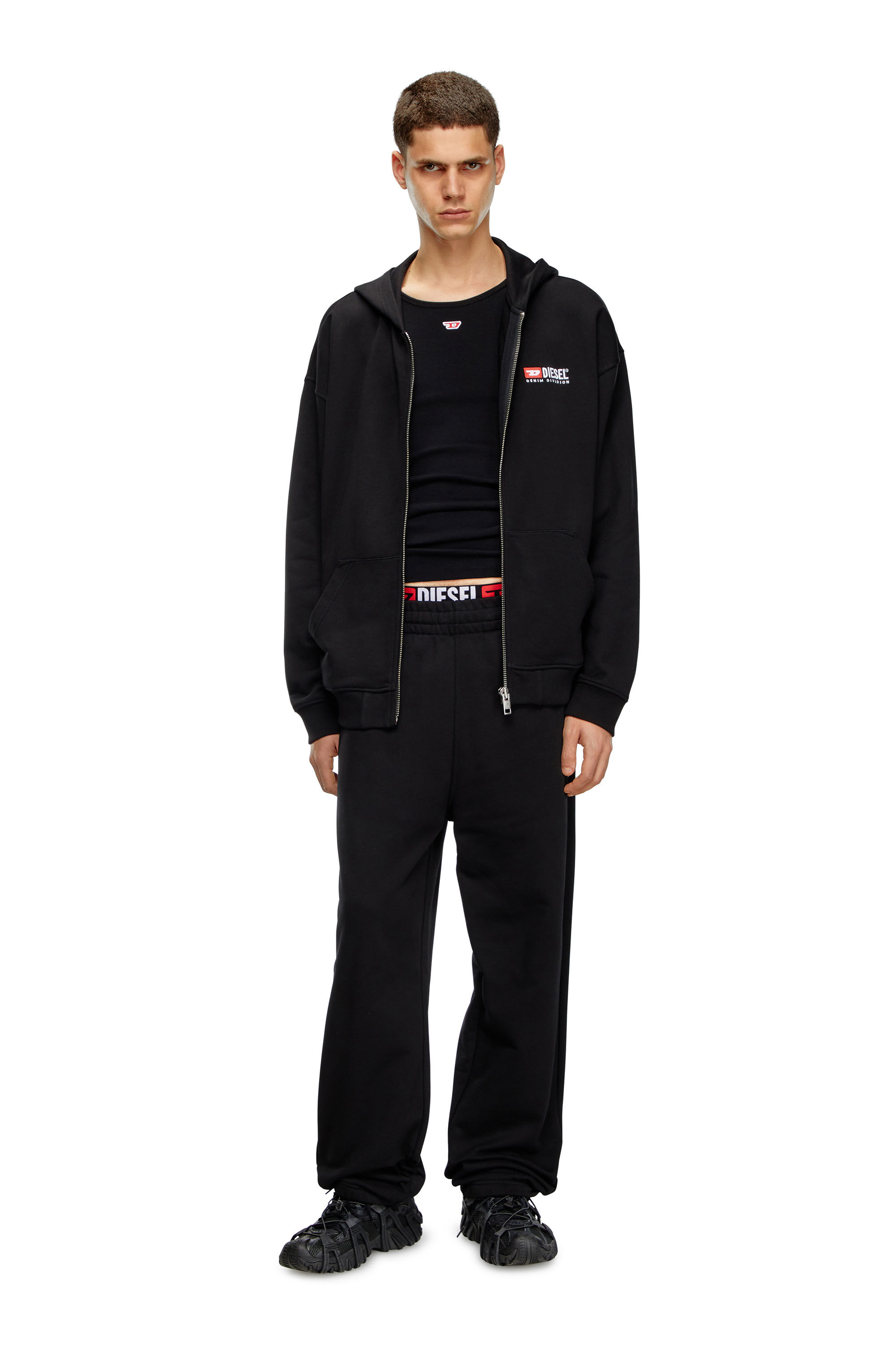Hoodie con zip e ricamo Diesel Uomo | Nero | Diesel