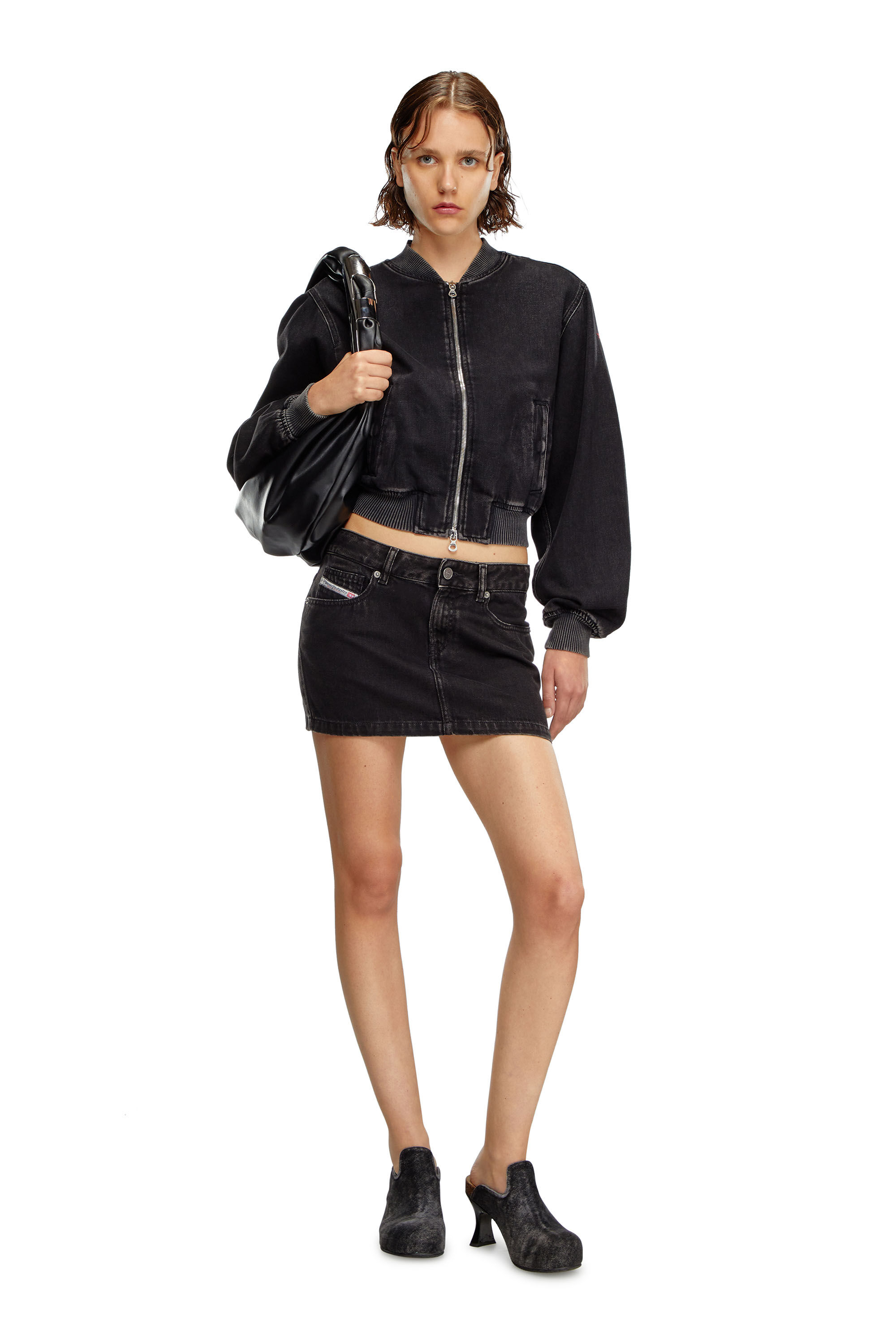 Gonna corta in denim lavaggio clean Donna Nero Diesel