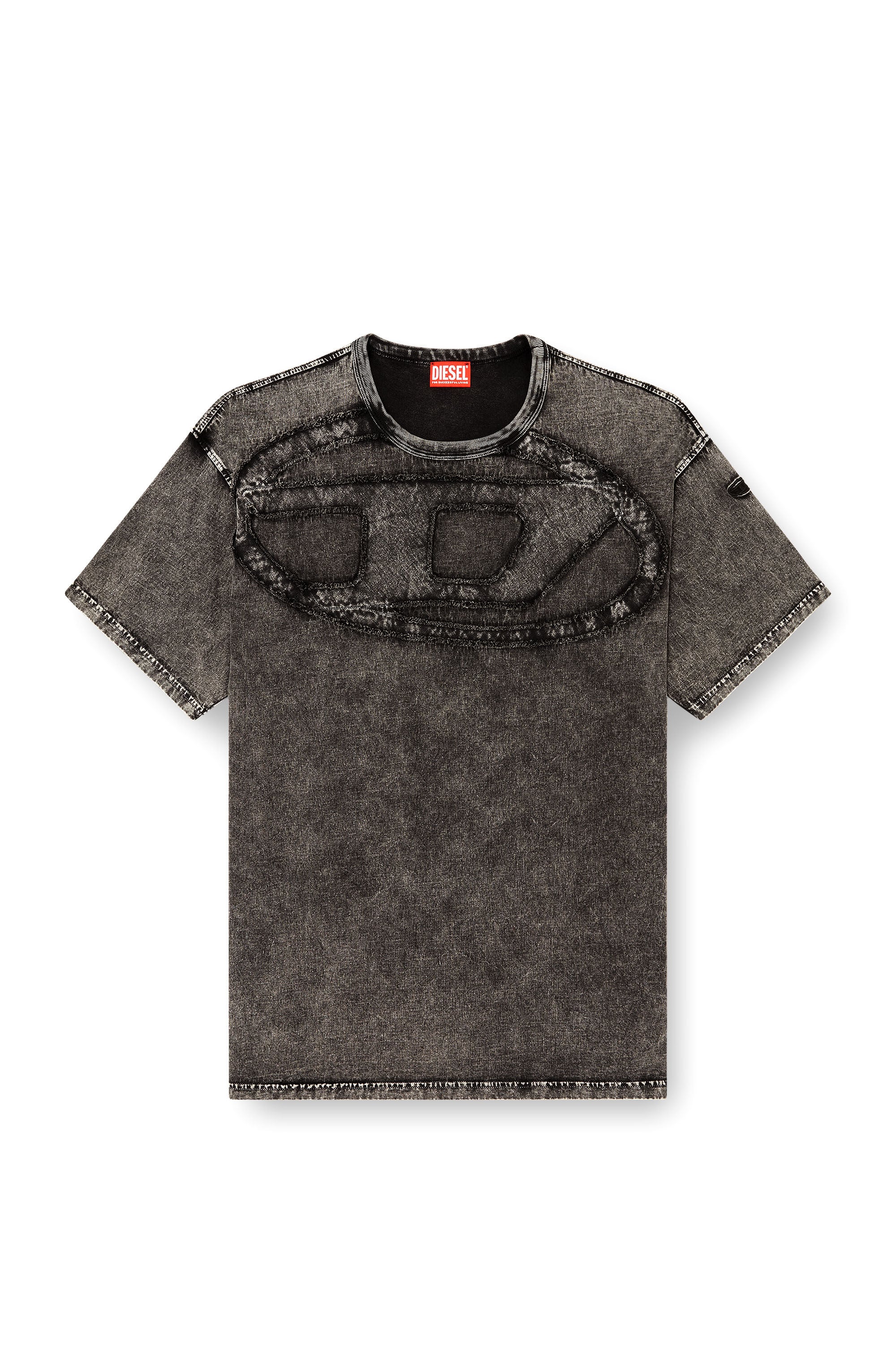 Diesel - T-BOXT-DEN, T-shirt in cotone dal taglio rilassato con applicazione Oval D Uomo in Nero - 2