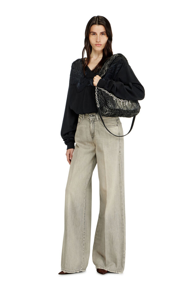 Charm-D-Borsa a spalla piccola in denim trapuntato e trattato Donna | Nero | Diesel Charm-D-Borsa a spalla piccola in denim trapuntato e trattato Donna | Nero | Diesel