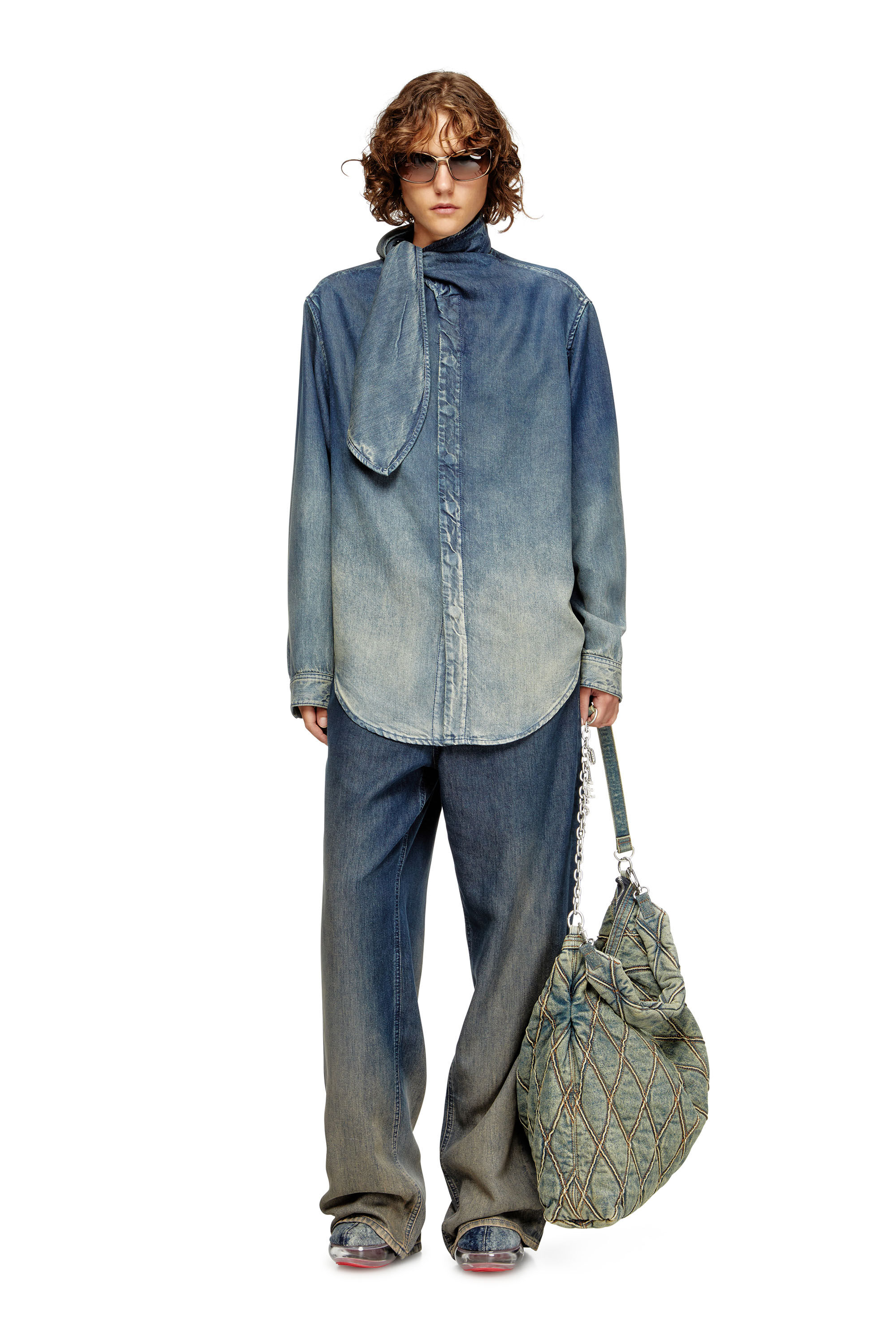 Diesel - DE-NANCY-S, Blusa in denim fluido sfumato Donna in Blu - 1