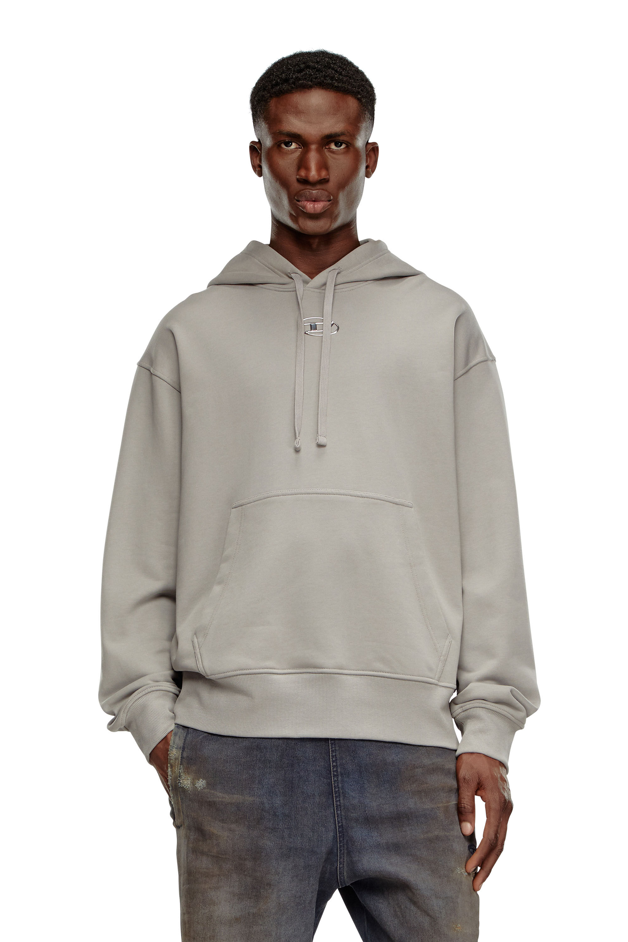 S MACS HOOD OD Men Oversized black hoodie metallic logo Diesel
