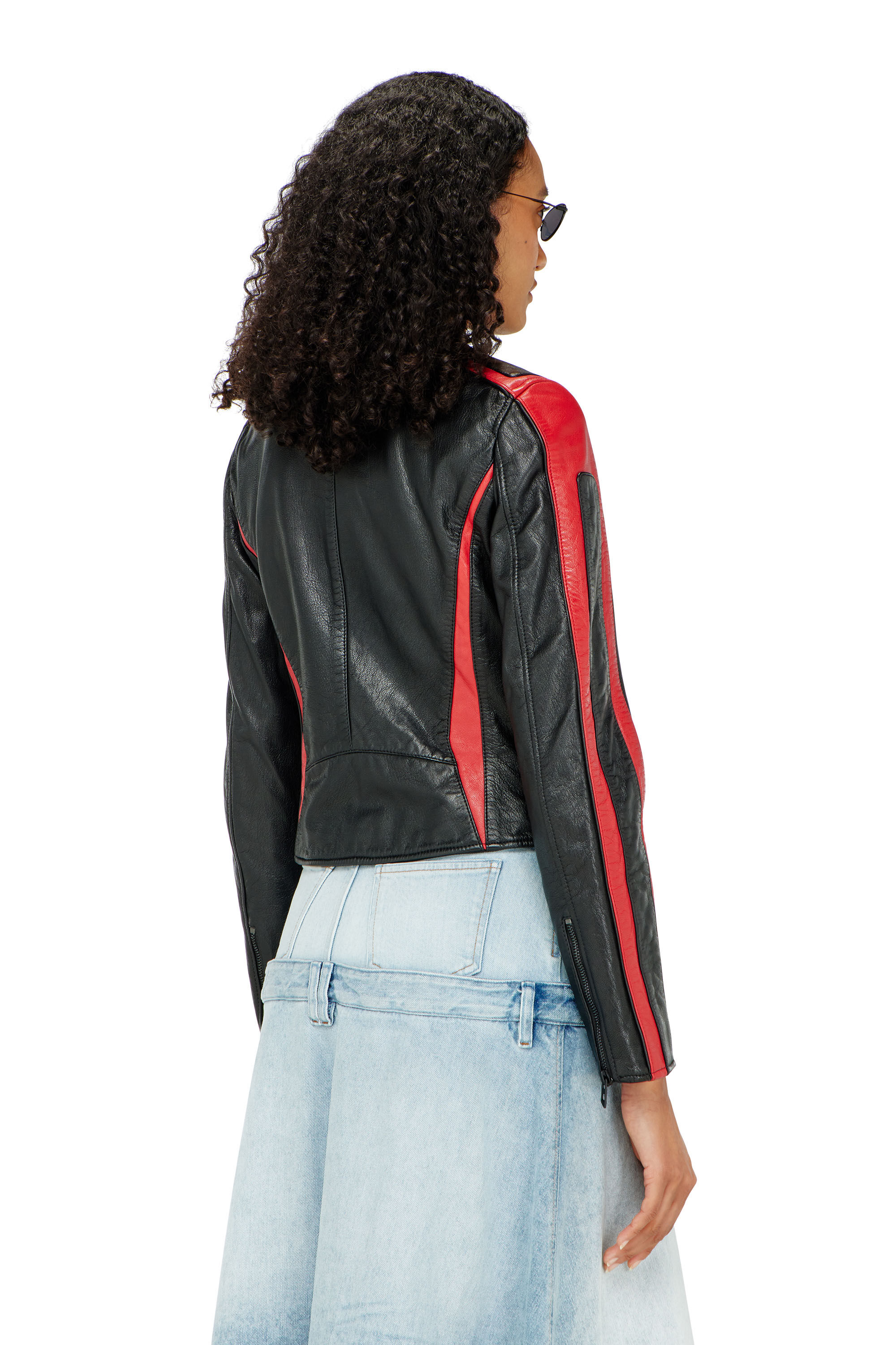Diesel - L-OVABLE, Giacca biker in pelle color block Donna in Multicolor - 4