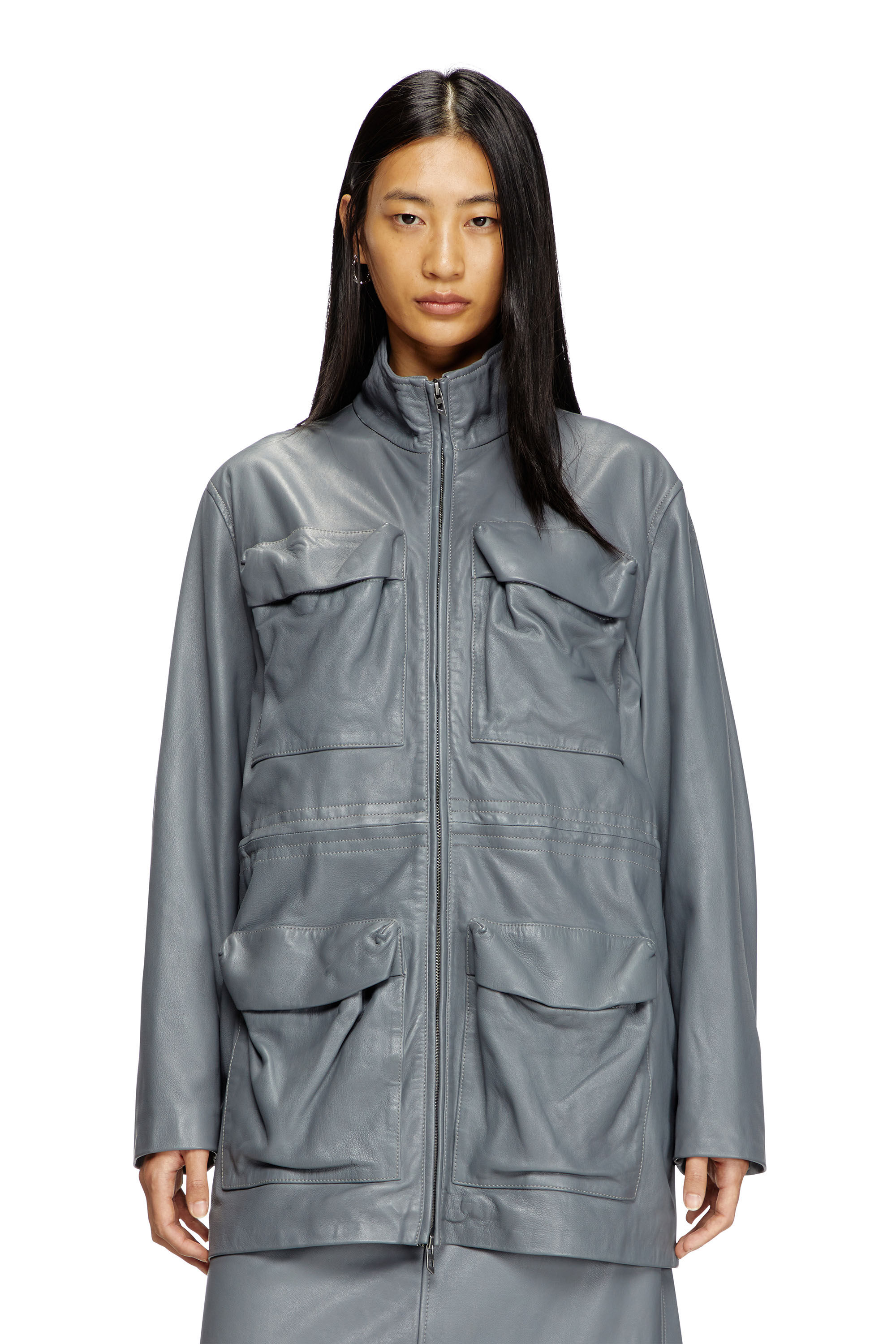 Diesel - L-WEN, Field jacket in pelle Donna in Grigio - 3