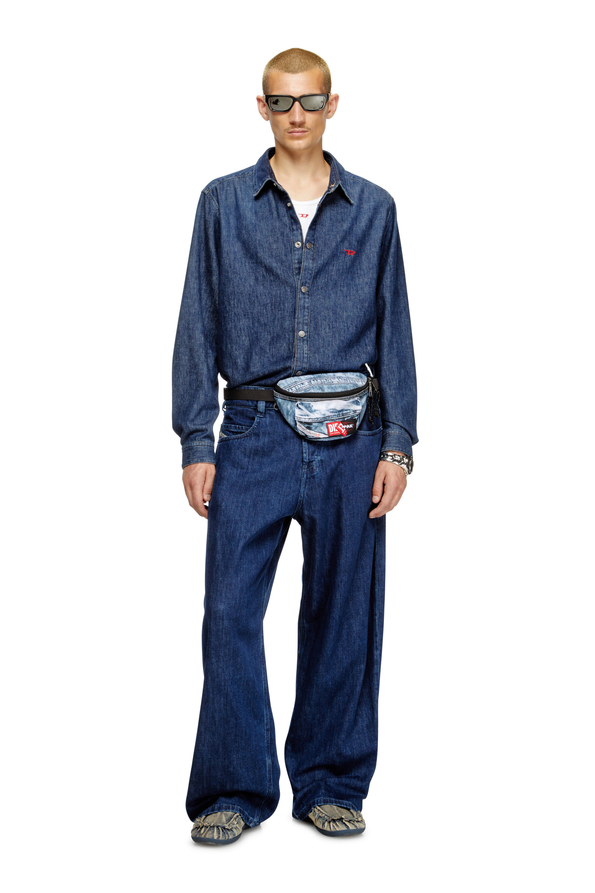 Diesel - DIESEL SPRINGER, Marsupio in denim trompe l'oeil Unisex in Blu - 5