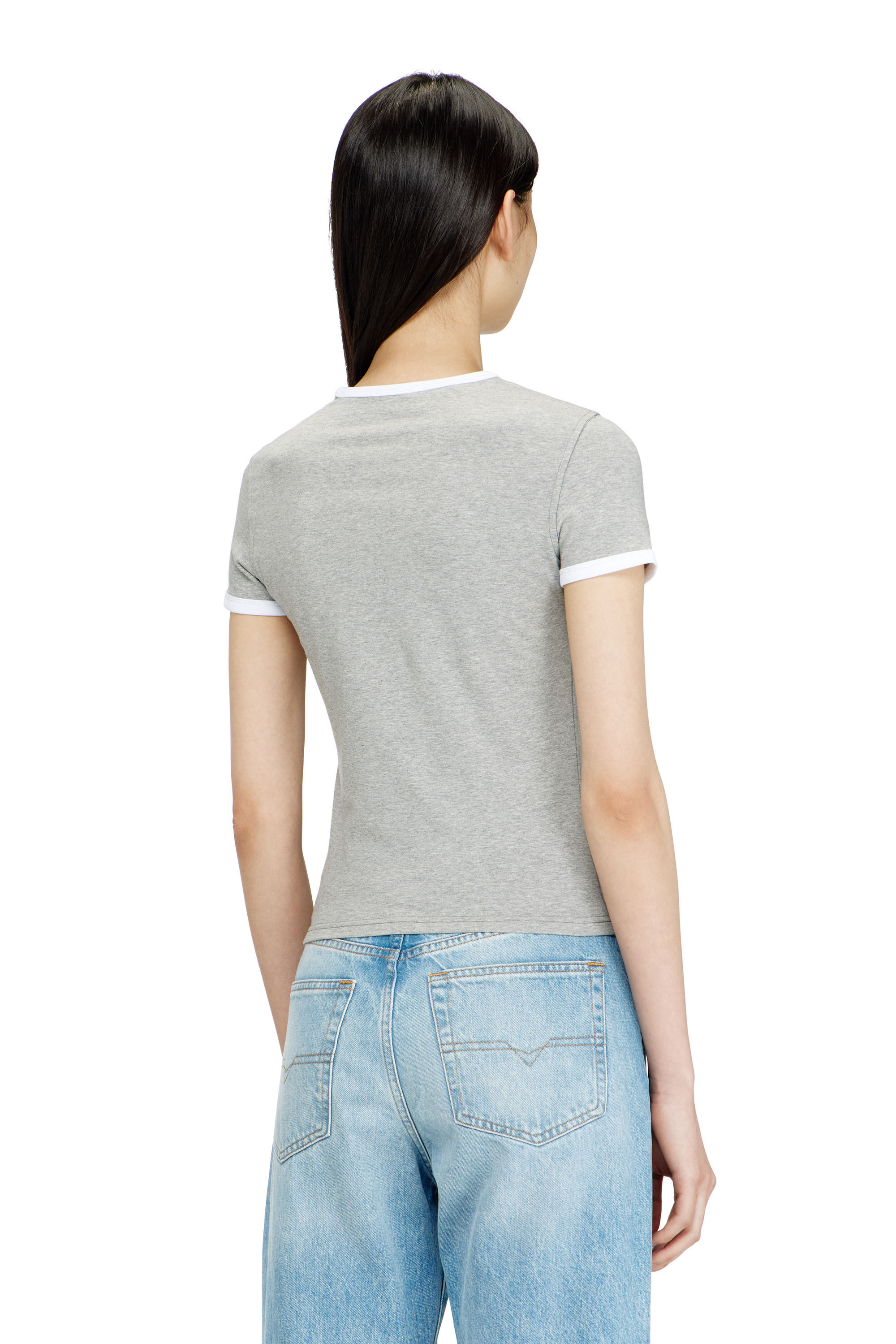 Diesel - T-UNCUTIES-LONG-S13, T-shirt aderente con stampa di delfino Donna in Grigio - 4