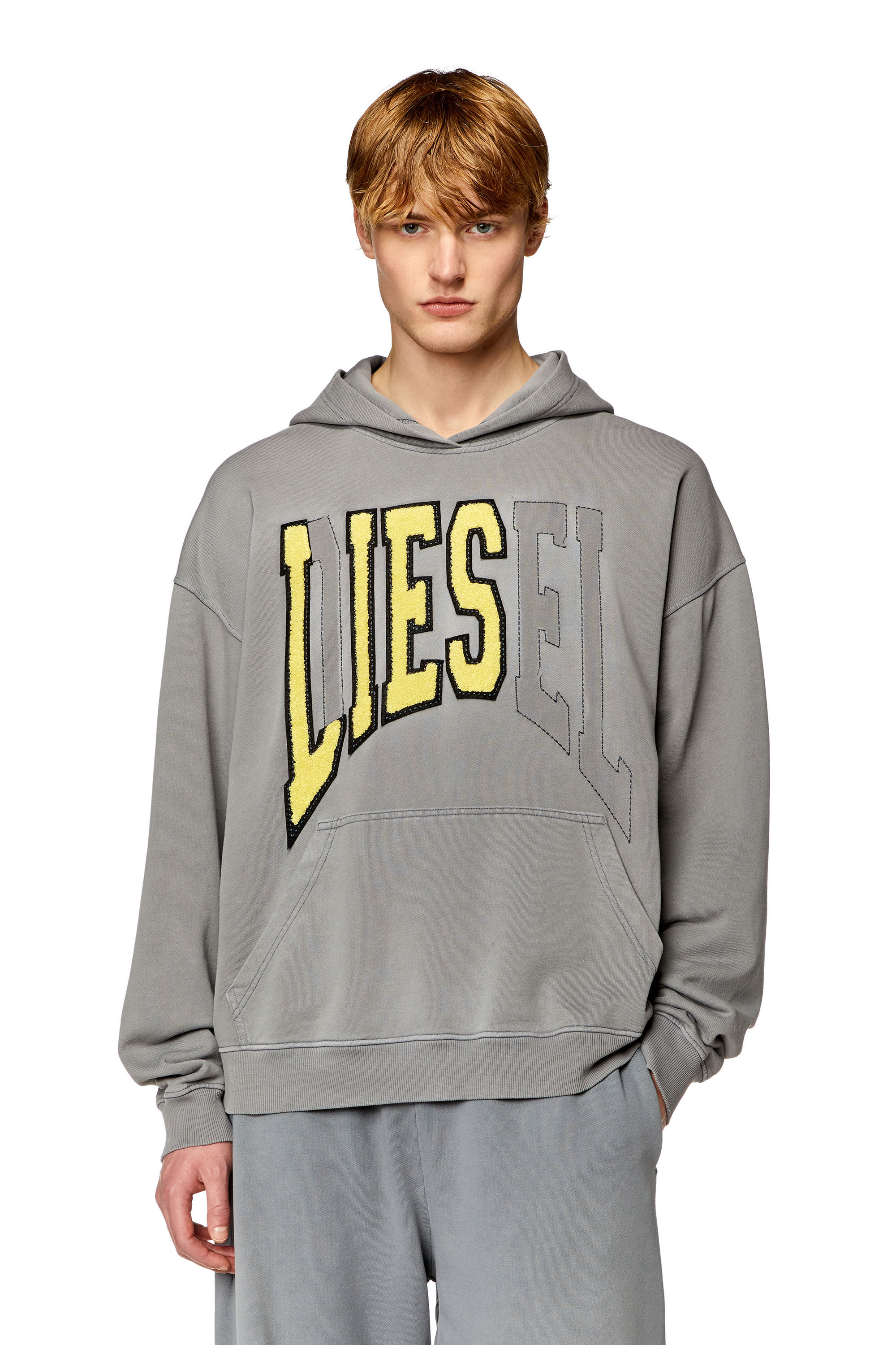 Diesel - S-BOXT-HOOD, Hoodie college con patch LIES Uomo in Grigio - 3