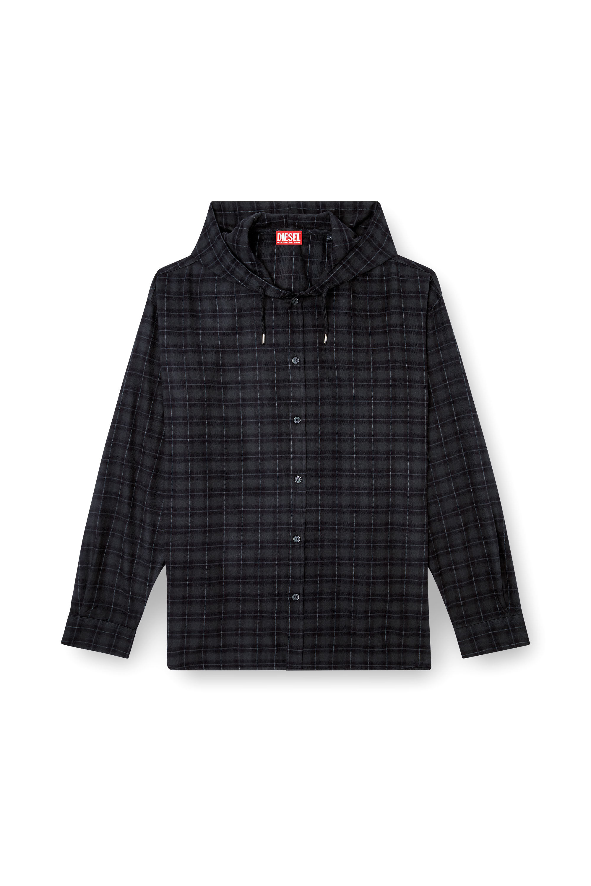 Diesel - S-DEWNY-HOOD-B, Camicia con cappuccio in flanella a quadri Uomo in Nero - 2