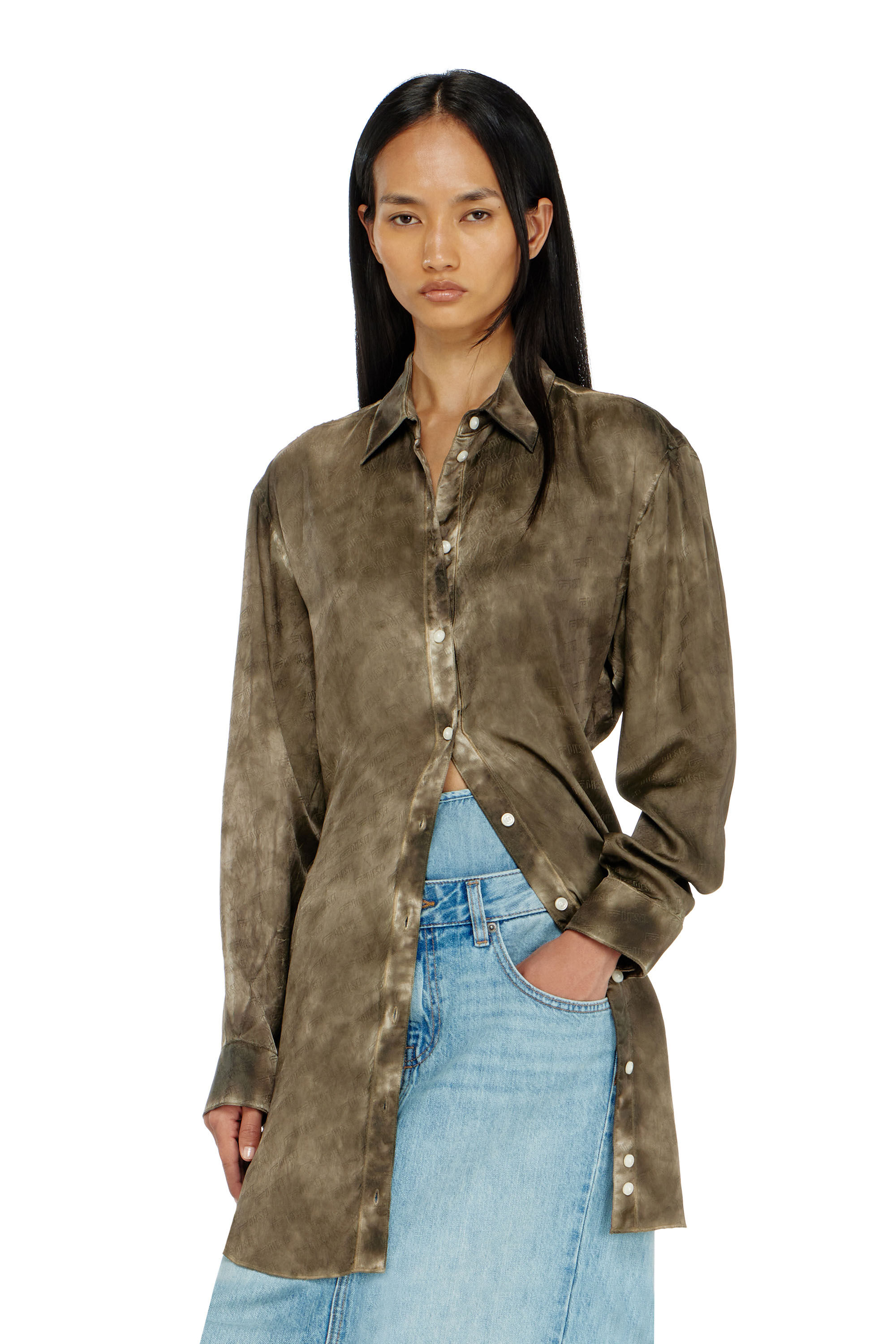 Diesel - C-LAVEL, Camicia lunga in raso crinkle jacquard con logo Donna in ToBeDefined - 3