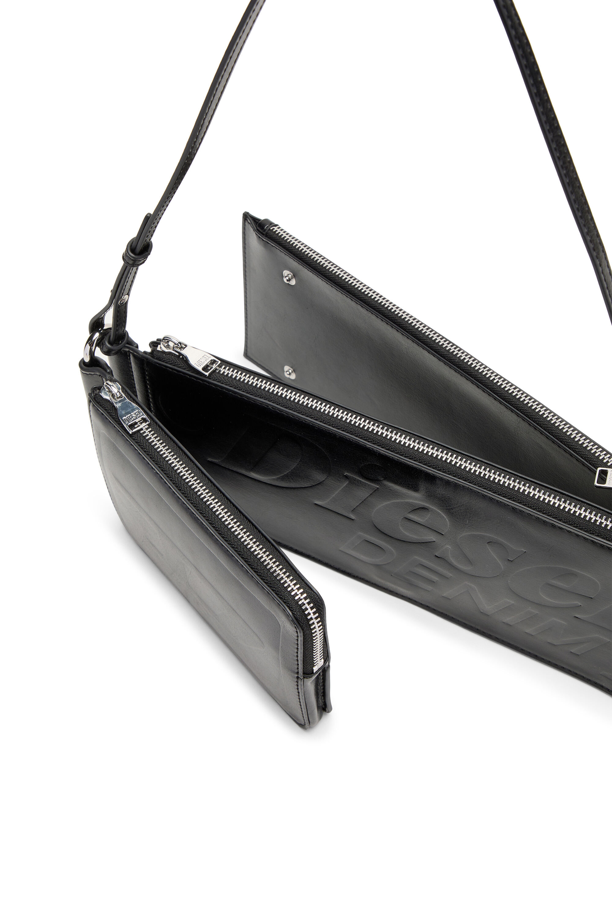 Diesel - FLAG-D SHOULDER BAG X, Flag-D-Borsa a spalla trasformabile con logo a rilievo Unisex in Nero - 5