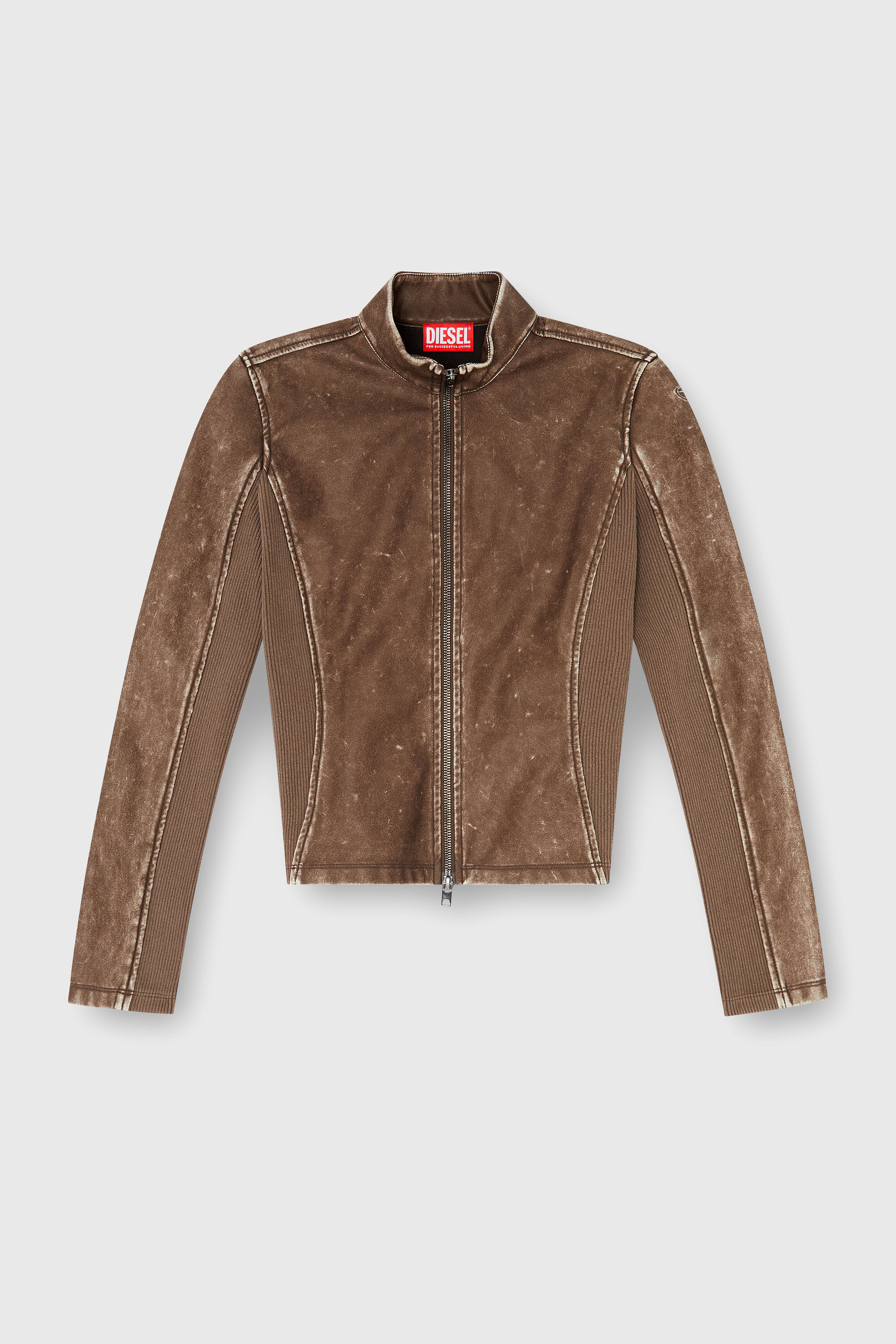Diesel - T-HUNDER, Giacca biker con inserti in maglia a costine Donna in Marrone - 2